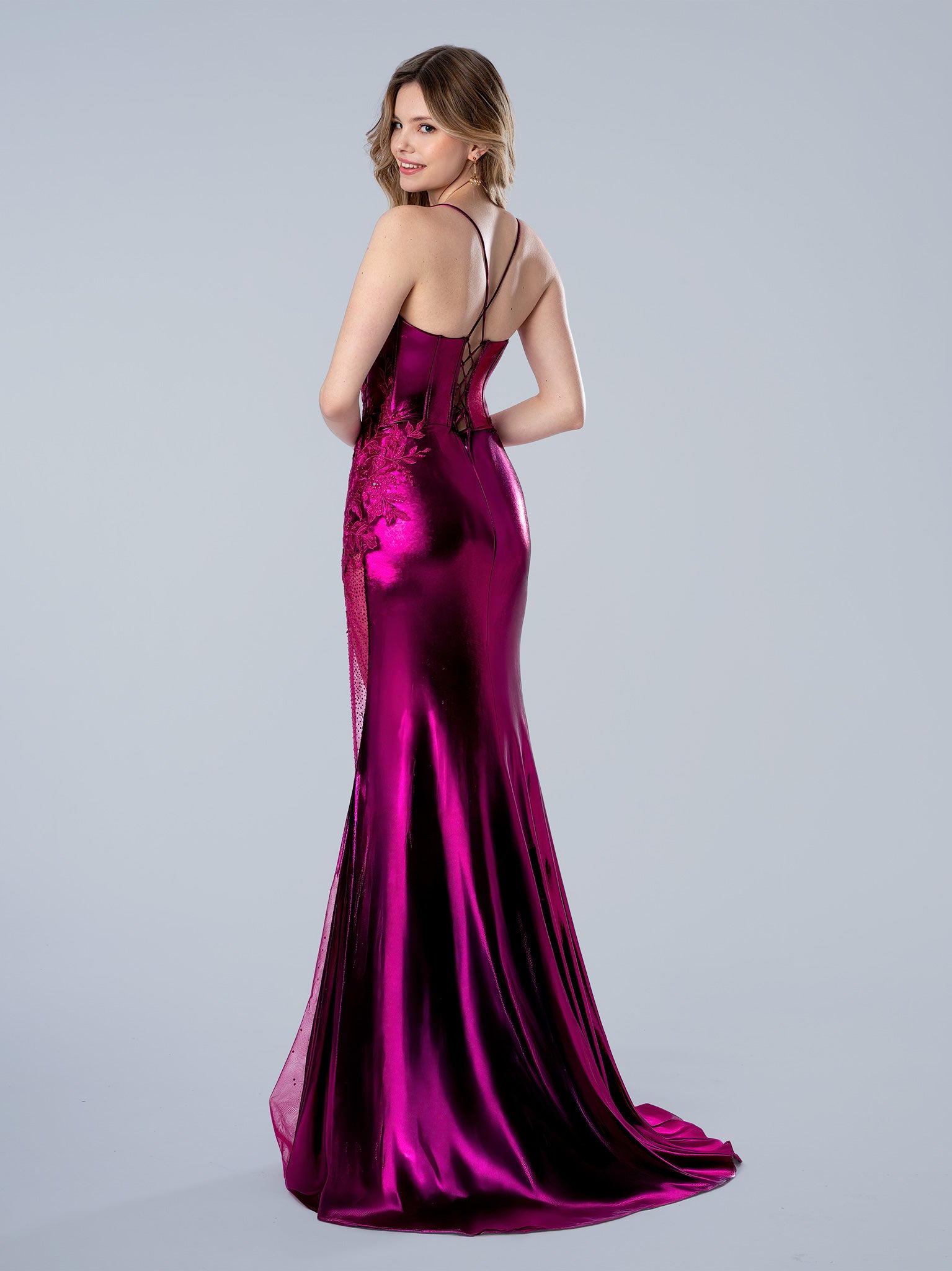 Prom Dresses Floral Applique Long Formal Corset Prom Dress Wine