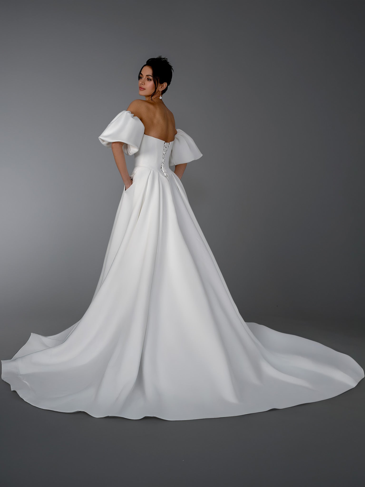 Wedding Dresses Long A Line Wedding Dress - Bridal Gown - Stella Couture 26812 Off White-Satin-26812-Train