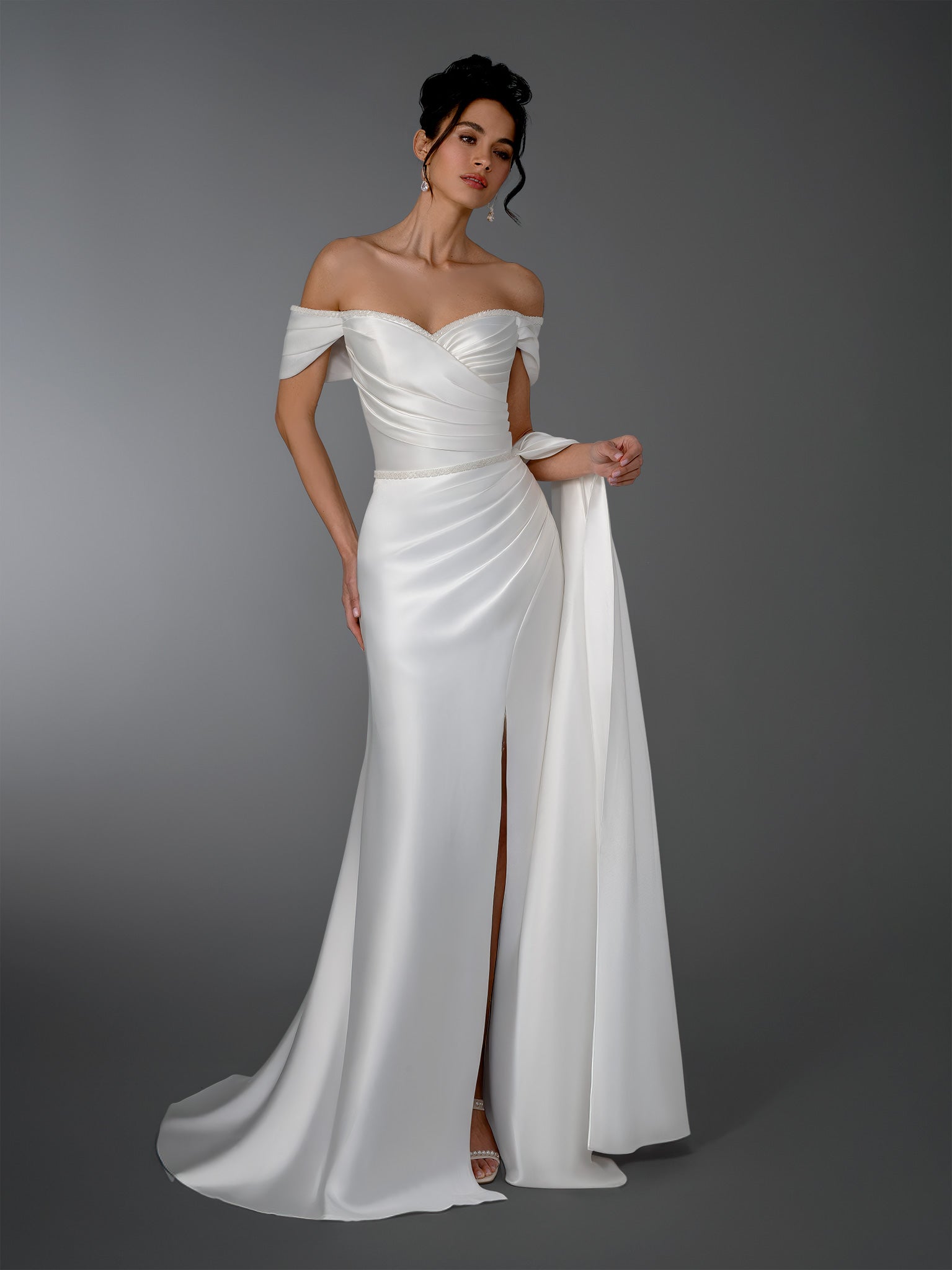Wedding Dresses Bridal Long Wedding Dress - A Line - Stella Couture 26804 Off White-Satin-26804-Satin