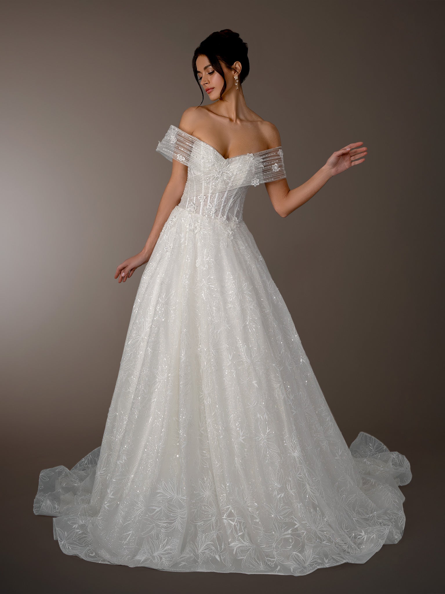 Wedding Dresses Long Ball Gown Wedding Dress - Floral Lace - Stella Couture 26609 Off White-Lace-26609-Floral