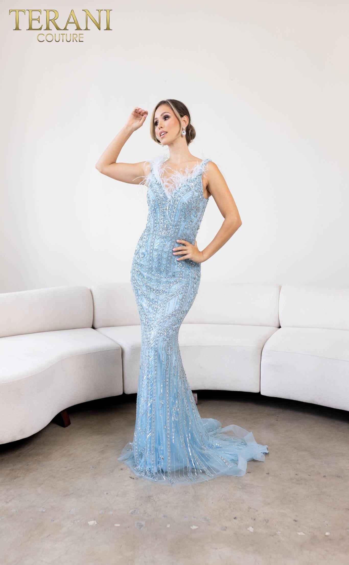 Formal Dresses Beaded Formal Long Evening Dress Ice Blue