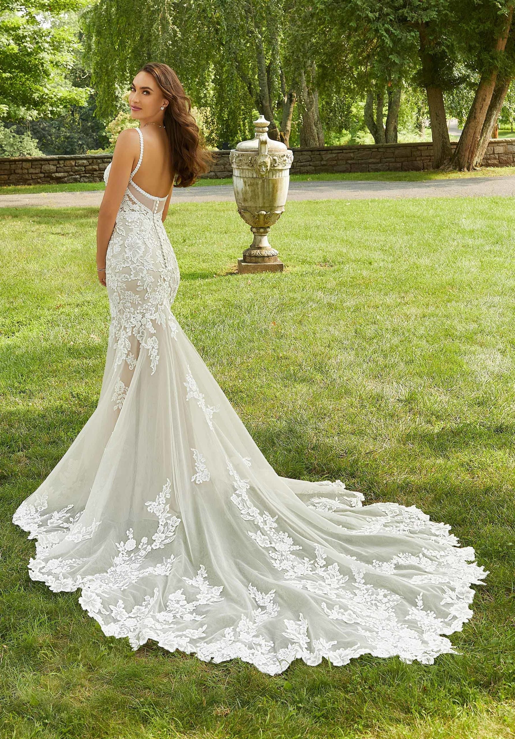 Wedding Dresses Long Beaded Mermaid Bridal Wedding Dress MGNY Madeline Gardner New York 2421 Ivory/Cappuccino/Honey