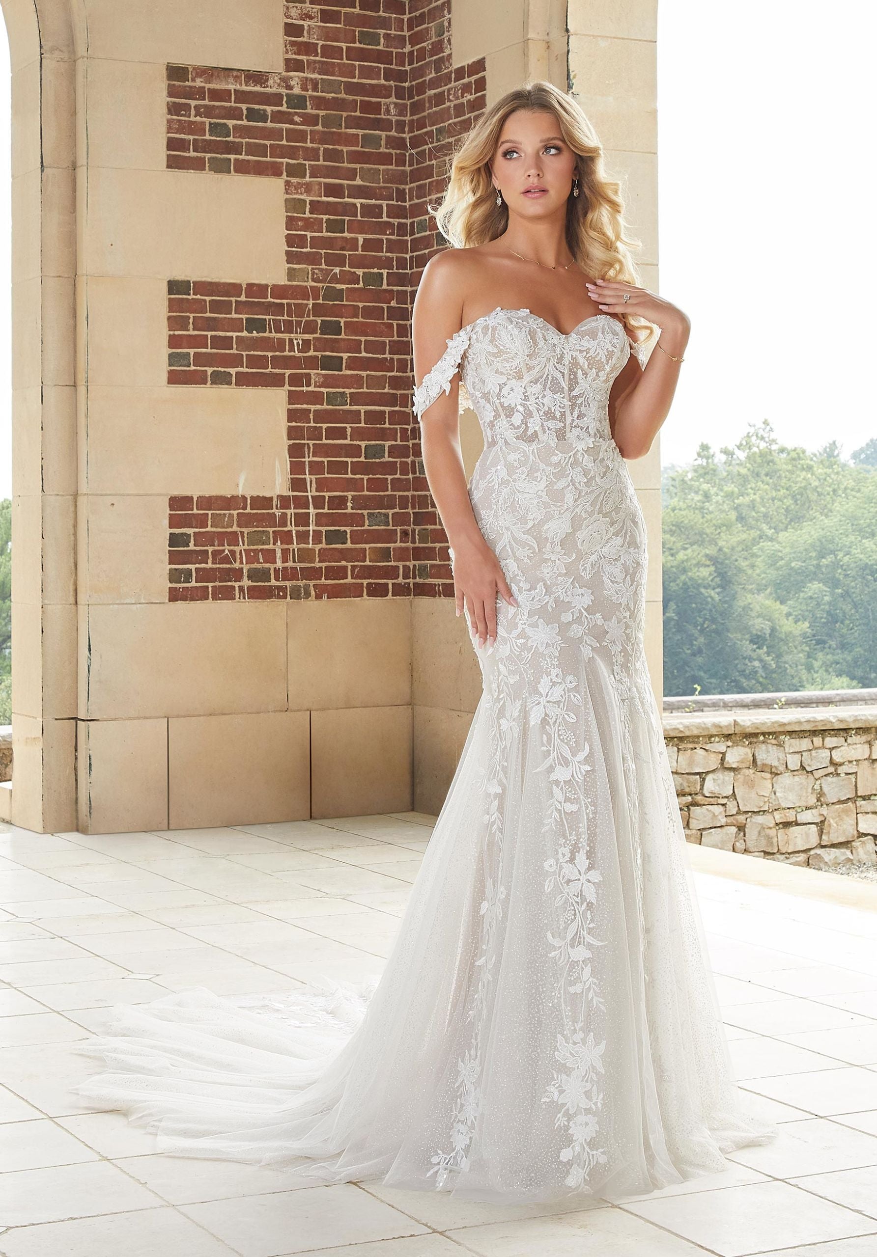 Wedding Dresses Mermaid 3D Floral Lace Corset Long Wedding Dress MGNY Madeline Gardner New York 2424 Ivory/Cappuccino/Honey