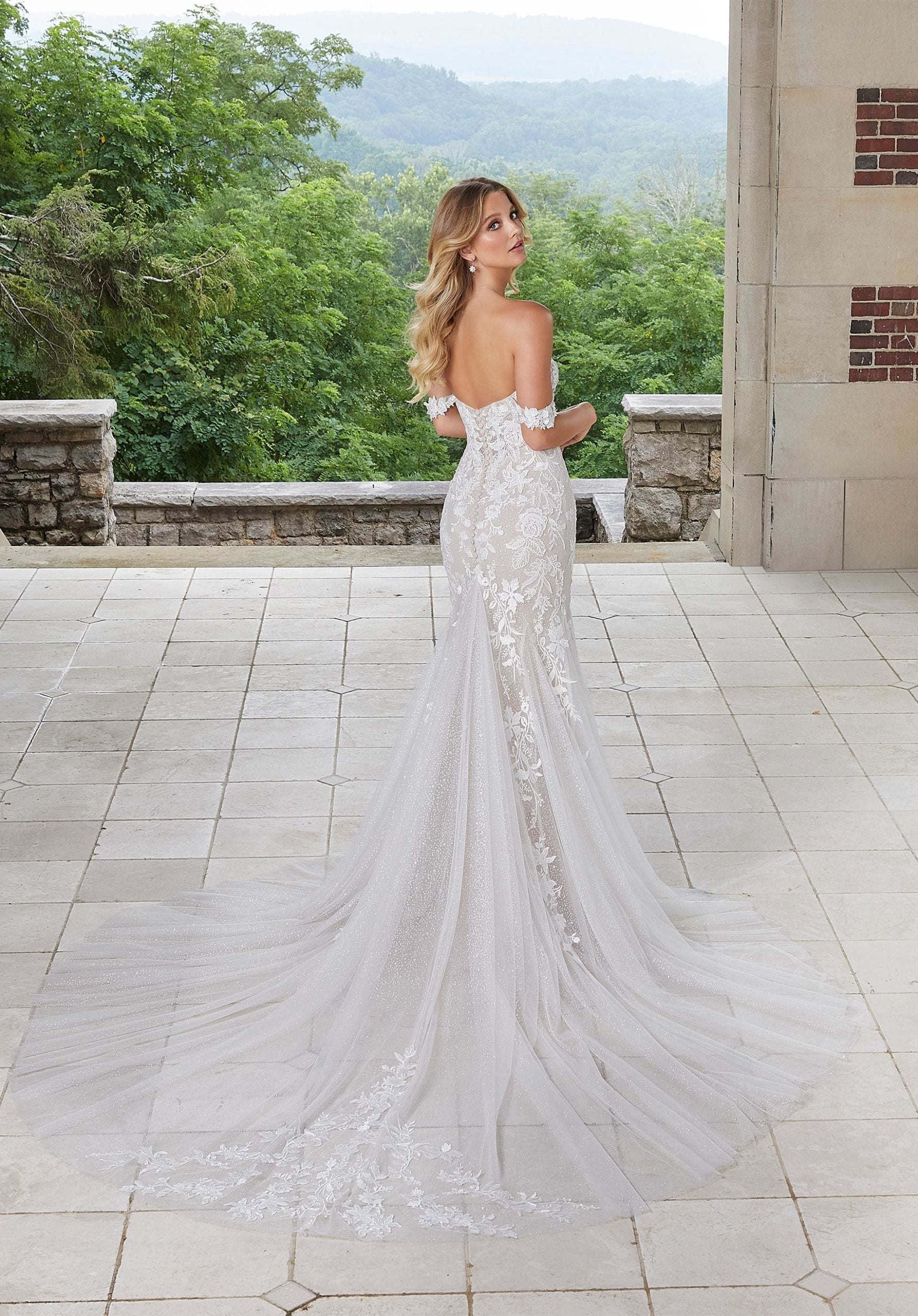 Wedding Dresses Mermaid 3D Floral Lace Corset Long Wedding Dress MGNY Madeline Gardner New York 2424 Ivory/Cappuccino/Honey