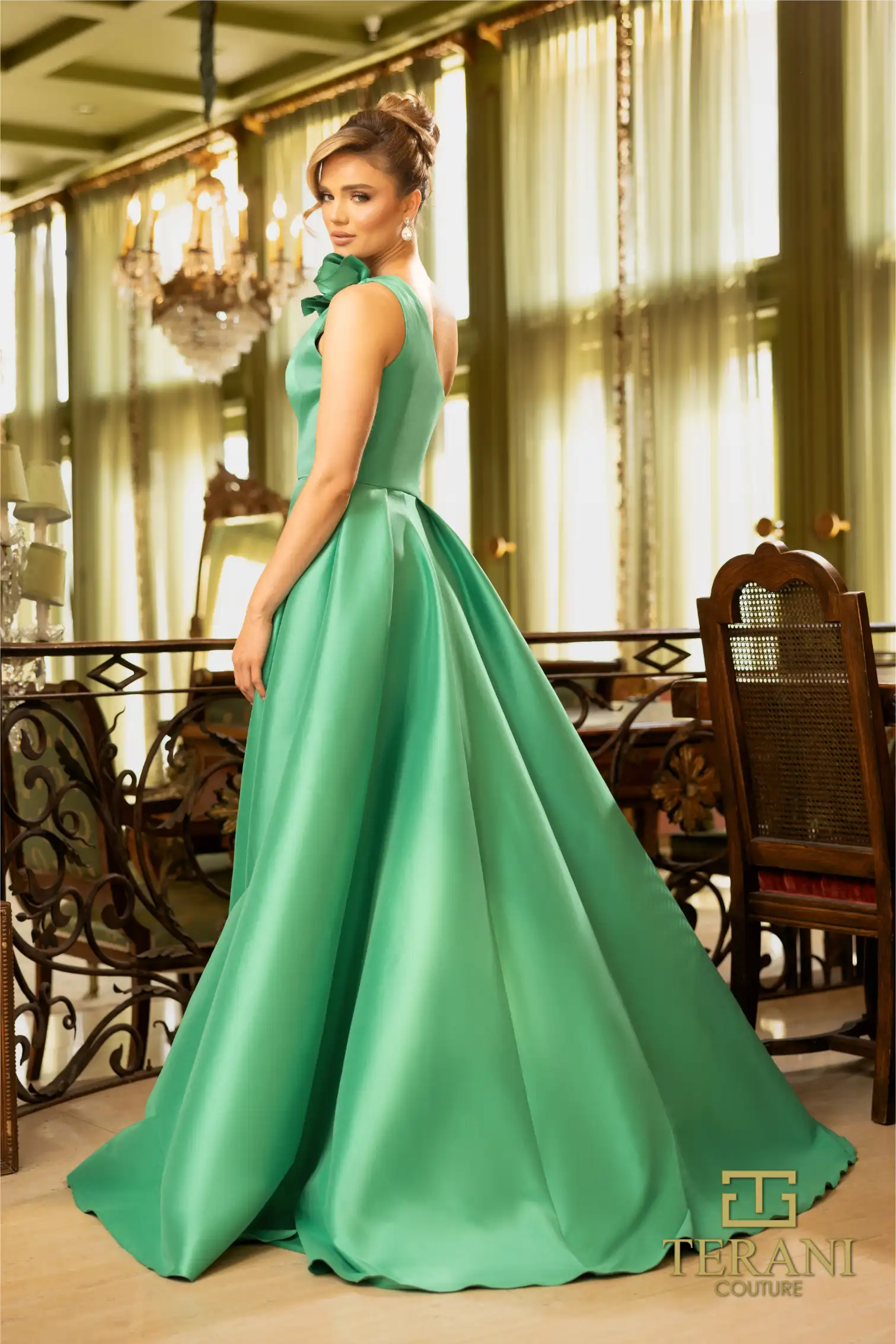 Formal Dresses Long Formal Overlay Skirt Dress Emerald