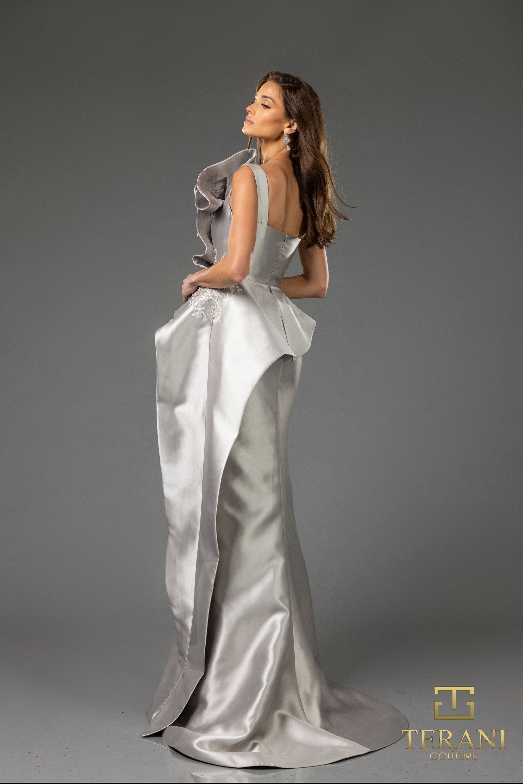 Formal Dresses Long Formal Peplum Evening Dress Taupe