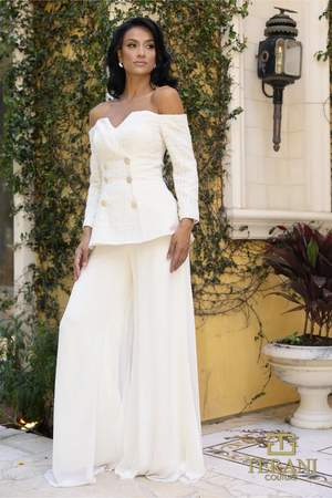 Terani Couture 242E3185 Long Metalic Lace Formal Pant Suit