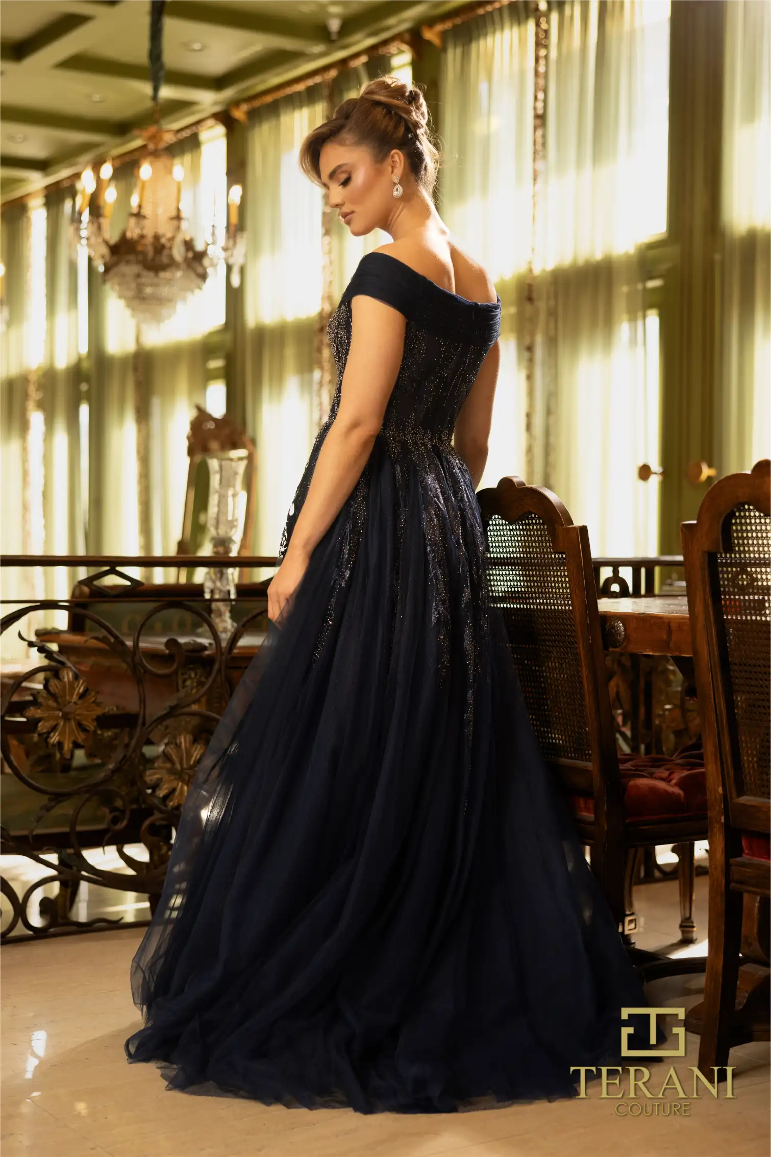 Prom Dresses Glitter A Line Long Formal Prom Dress Navy