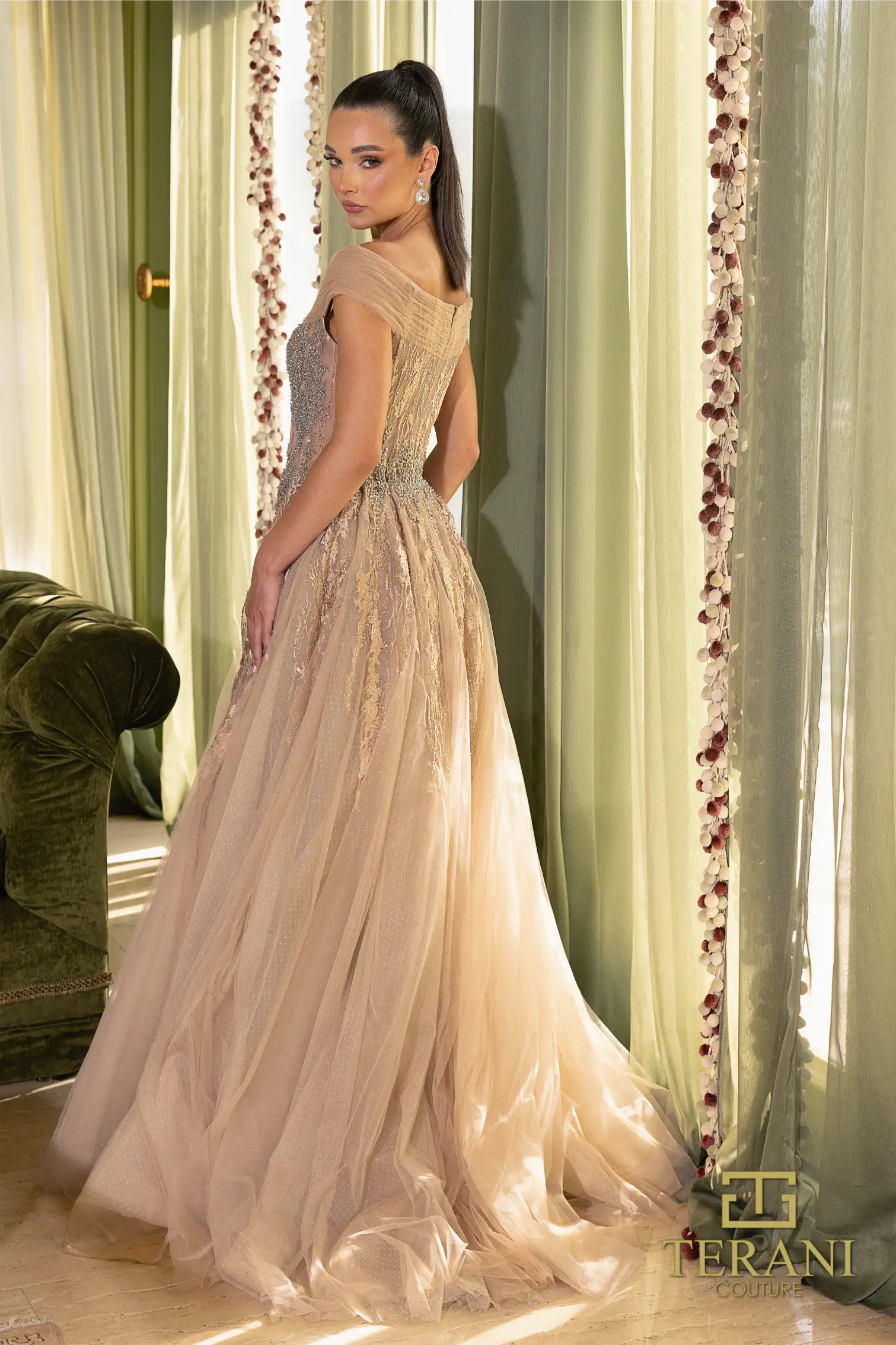 Prom Dresses Glitter A Line Long Formal Prom Dress Taupe