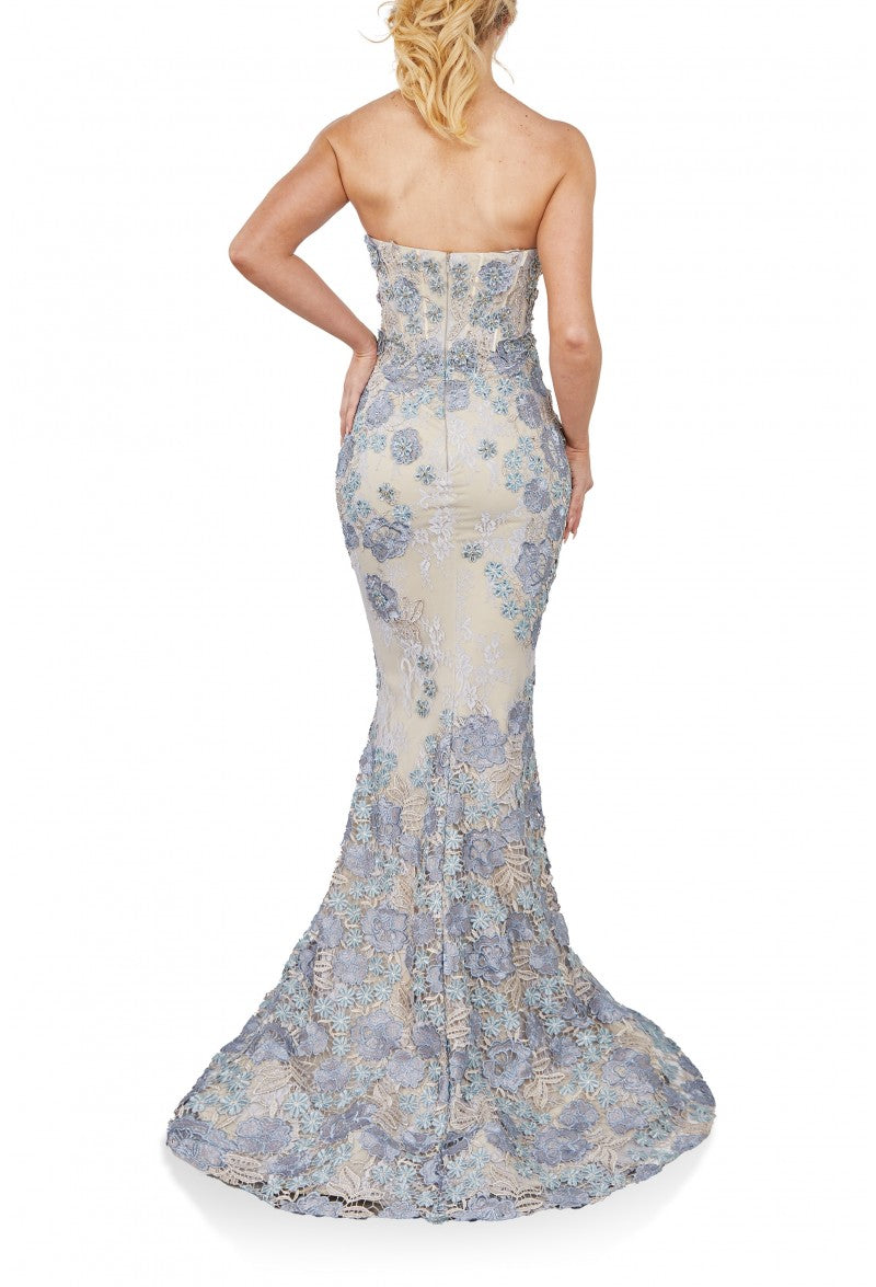 Formal Dresses Fitted Flower Long Formal Mermaid Gown Denim Gold