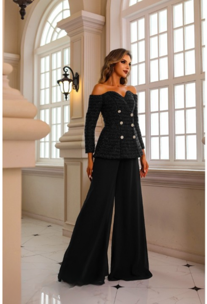 Terani Couture 242E3185 Long Metalic Lace Formal Pant Suit