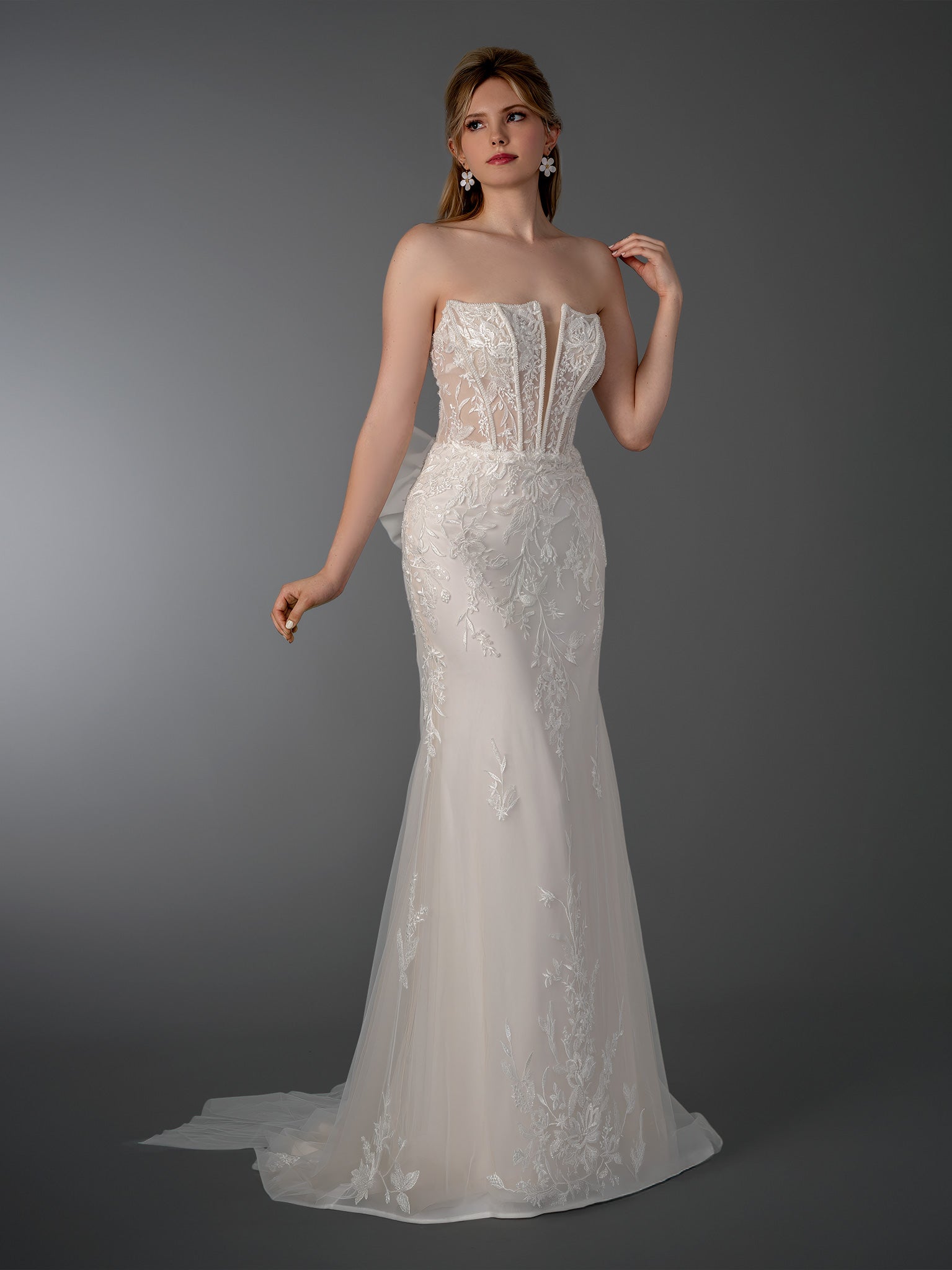 Wedding Dresses Long Bridal Wedding Dress - Floral Applique - Stella Couture 26523 Off WhiteTulle-26523-Train