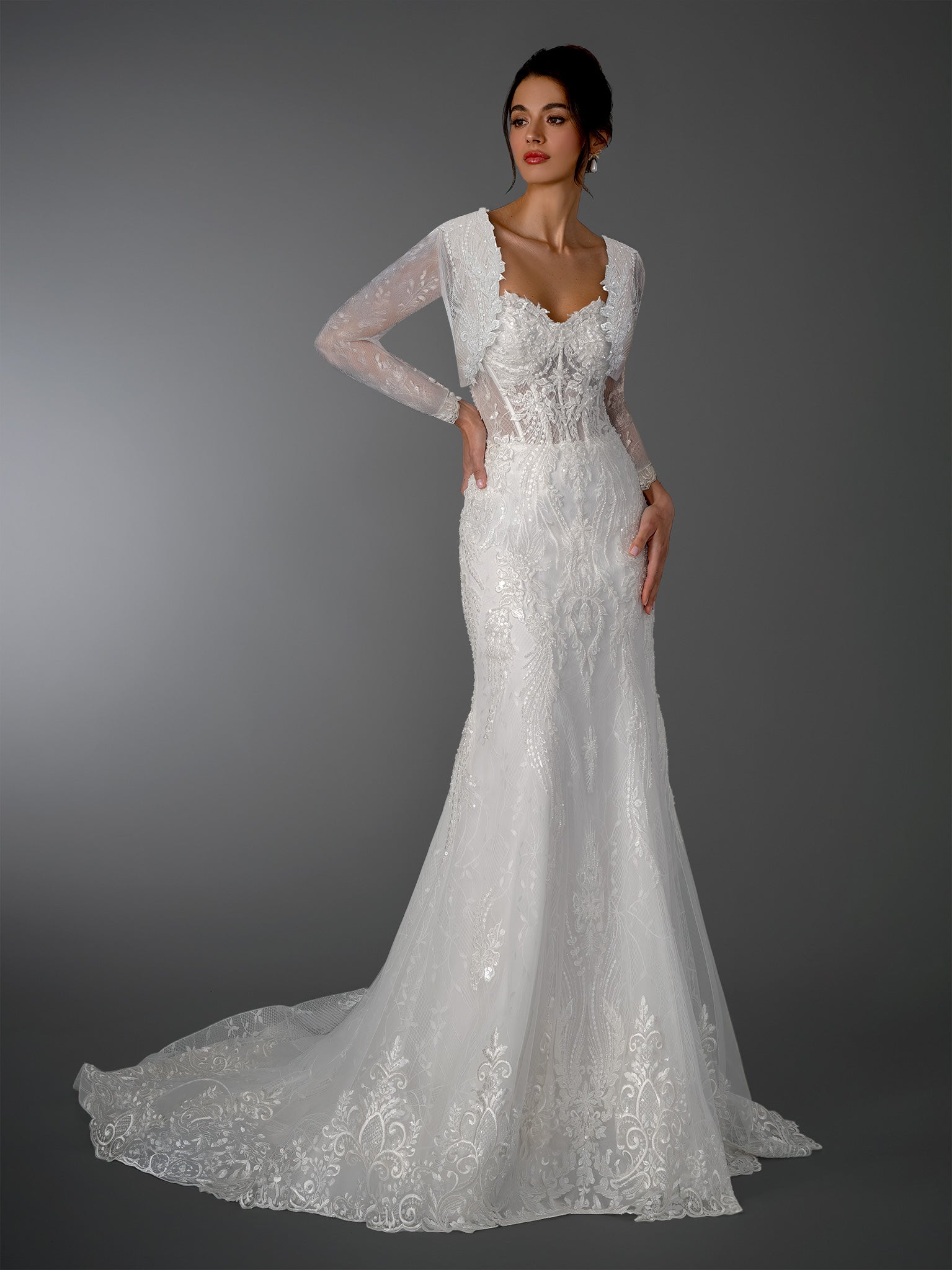 Wedding Dresses Long Lace Wedding Dress - A Line - Stella Couture 26522 Off White-Tulle-26522-Lace