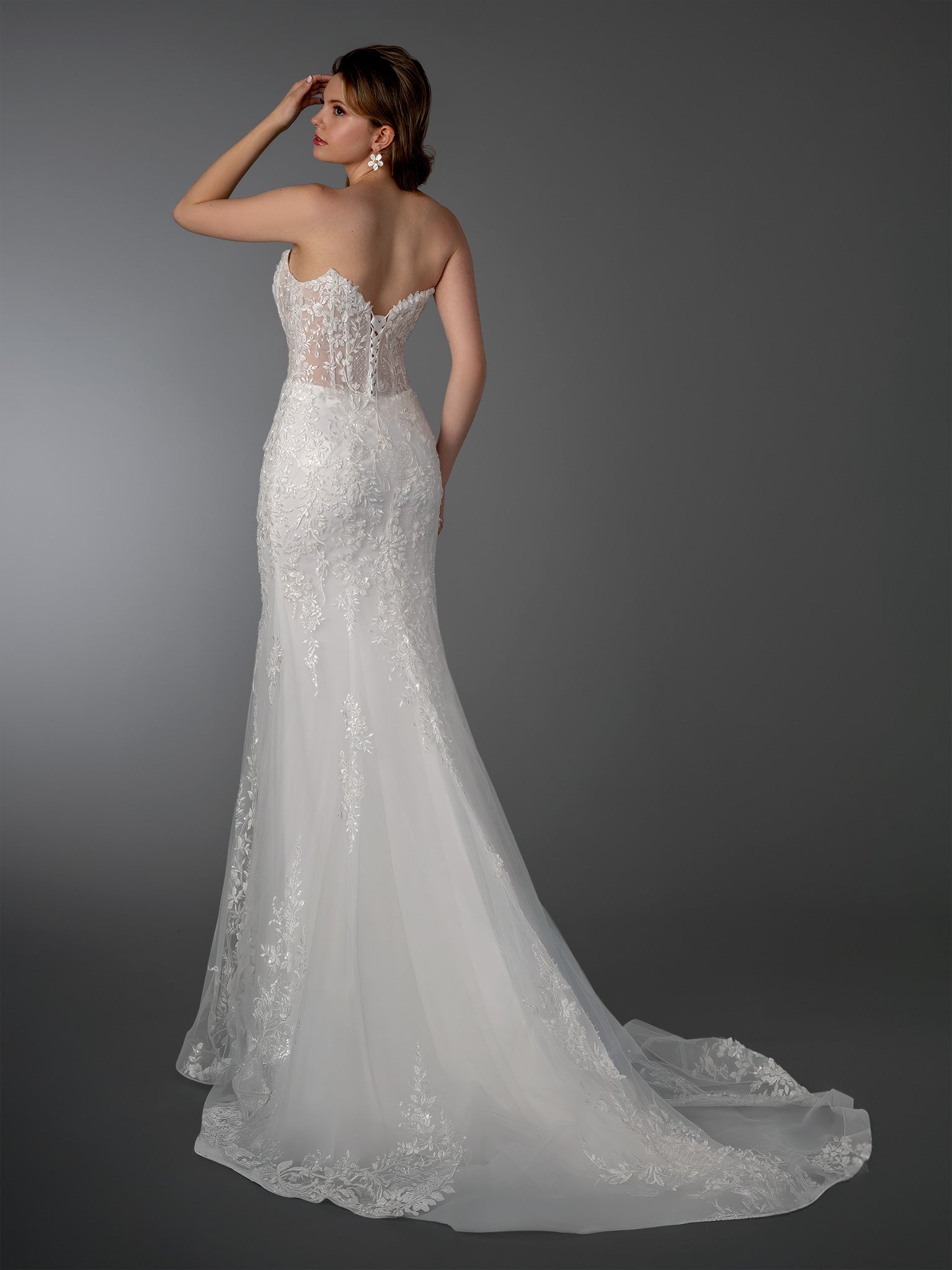 Wedding Dresses A Line Long Floral Wedding Dress - Corset - Stella Couture 26521 Off White-Lace-26521-Floral