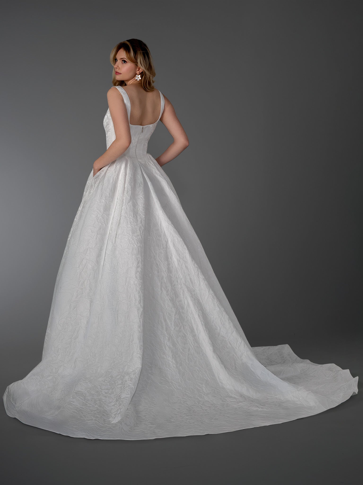 Wedding Dresses A Line Long Wedding Dress - Lace Applique - Stella Couture 26513 Off White-Satin-26513-Train