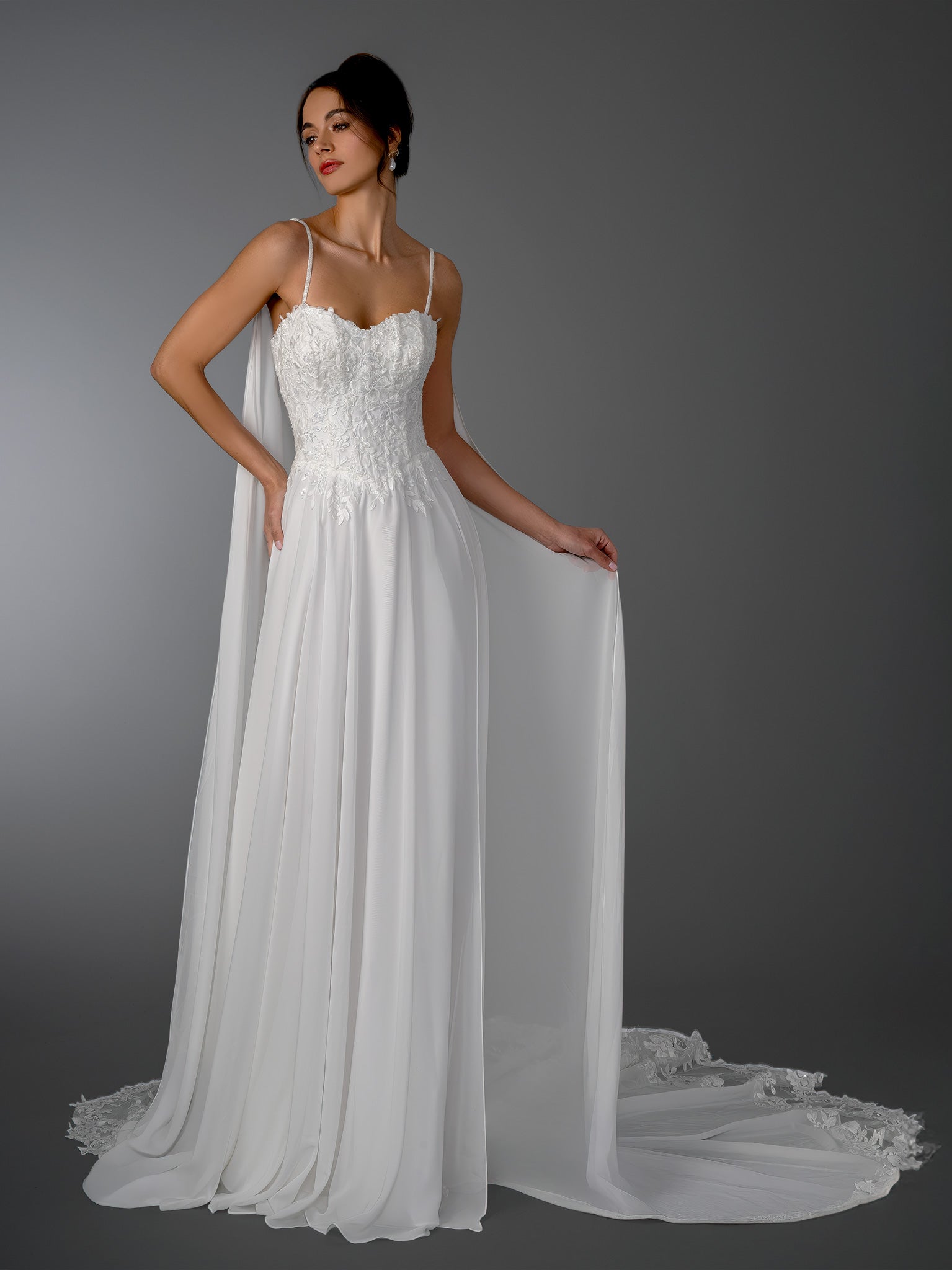 Wedding Dresses Long A Line Lace Bridal Wedding Pleated Dress Stella Couture 26512 Off White