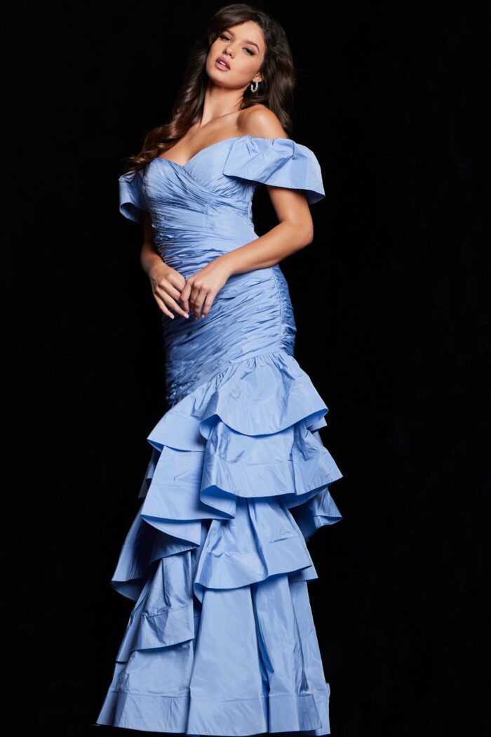 Formal Dresses Long Ruched Ruffle Evening Formal Dress Perriwinkle