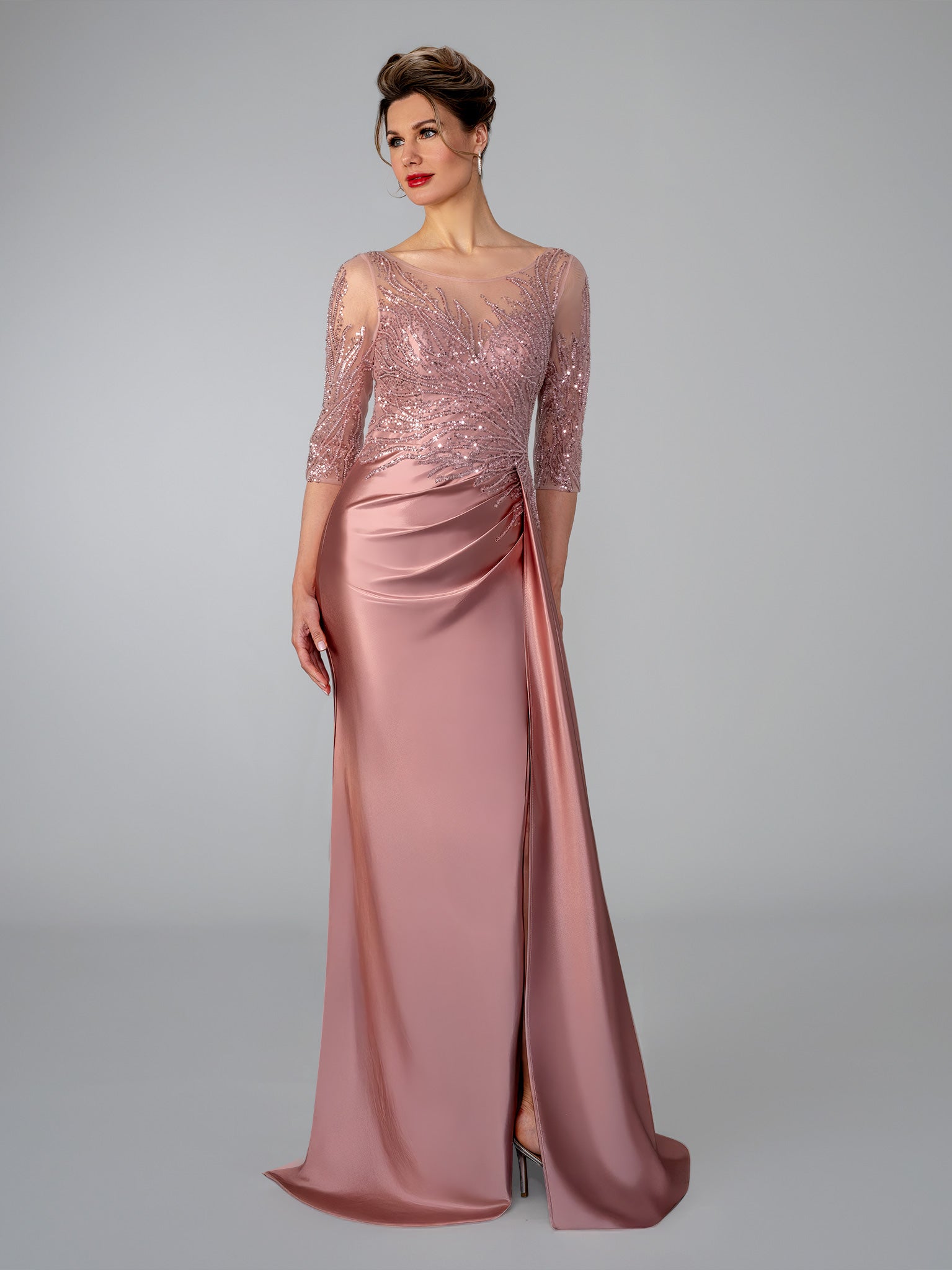 Mother of the Bride Dresses Long Metallic Beaded Formal Mother of the Bride Dress Stella Couture 26320 Rose