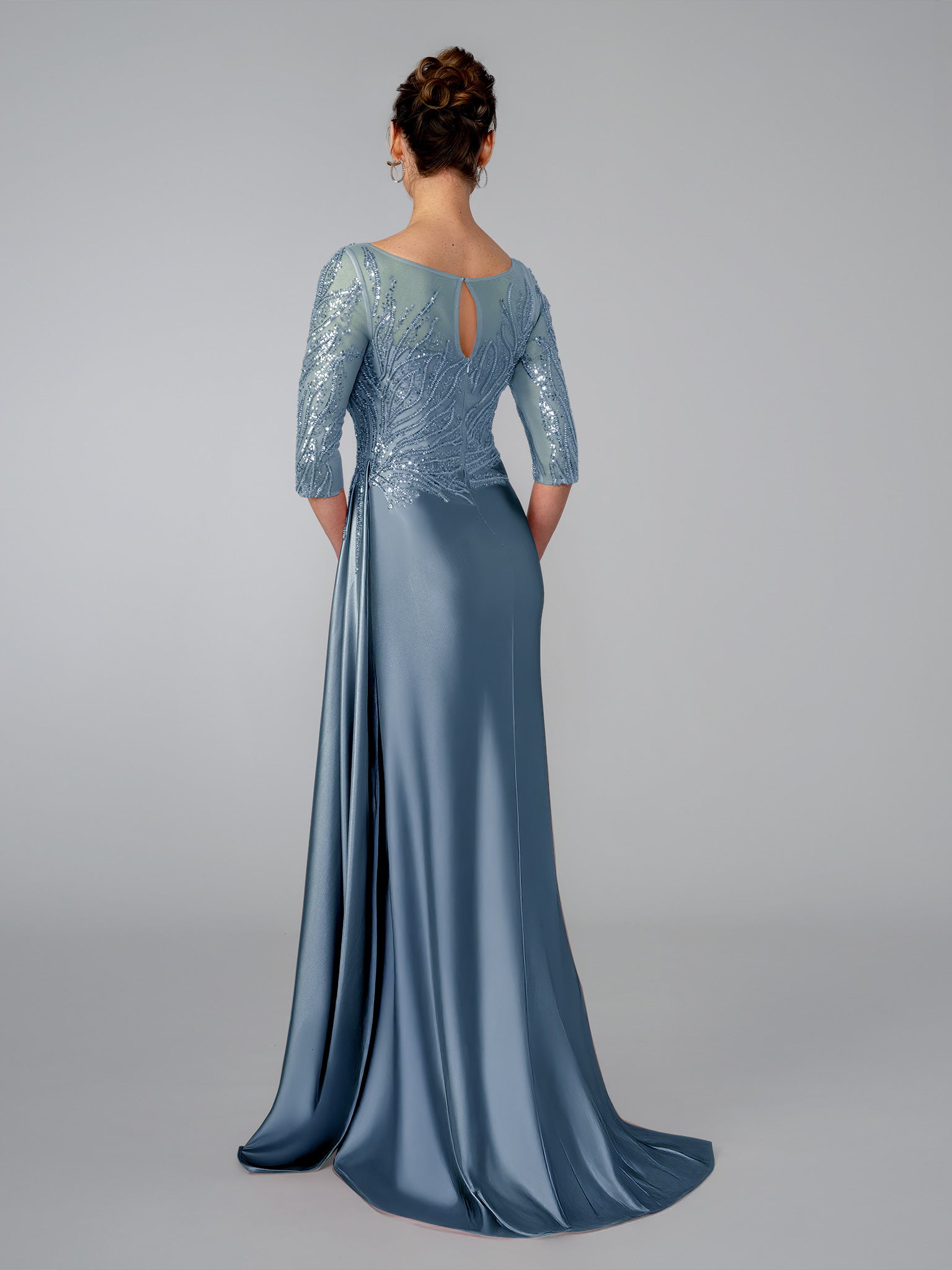 Mother of the Bride Dresses Long Metallic Beaded Formal Mother of the Bride Dress Stella Couture 26320 Slate