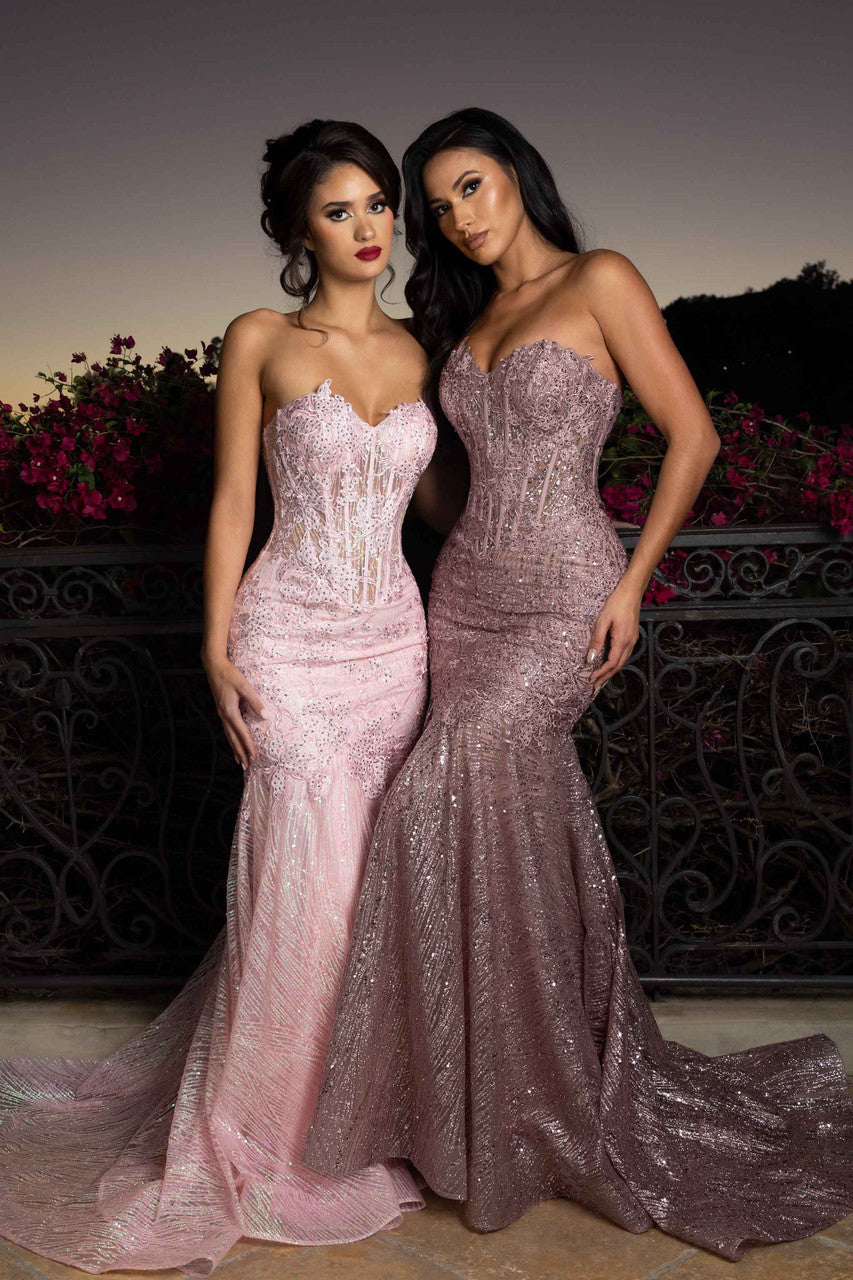 Sweetheart Mermaid Sequin Formal Gown by Lenovia 8424 in Charcoal