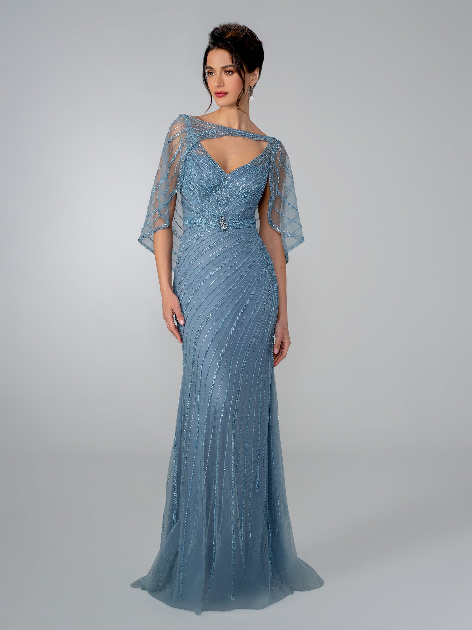 Mother of the Bride Dresses Long Formal Sequin Fitted Mother of the Bride Dress Stella Couture 26314 Blue