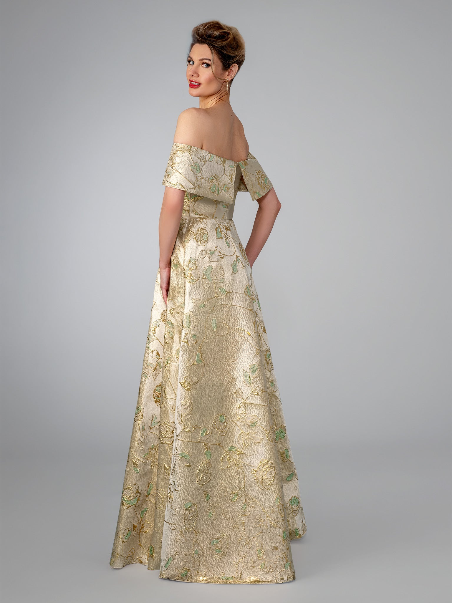 Prom Dresses Metallic Floral Long Formal Prom Dress Stella Couture 26313 Champagne