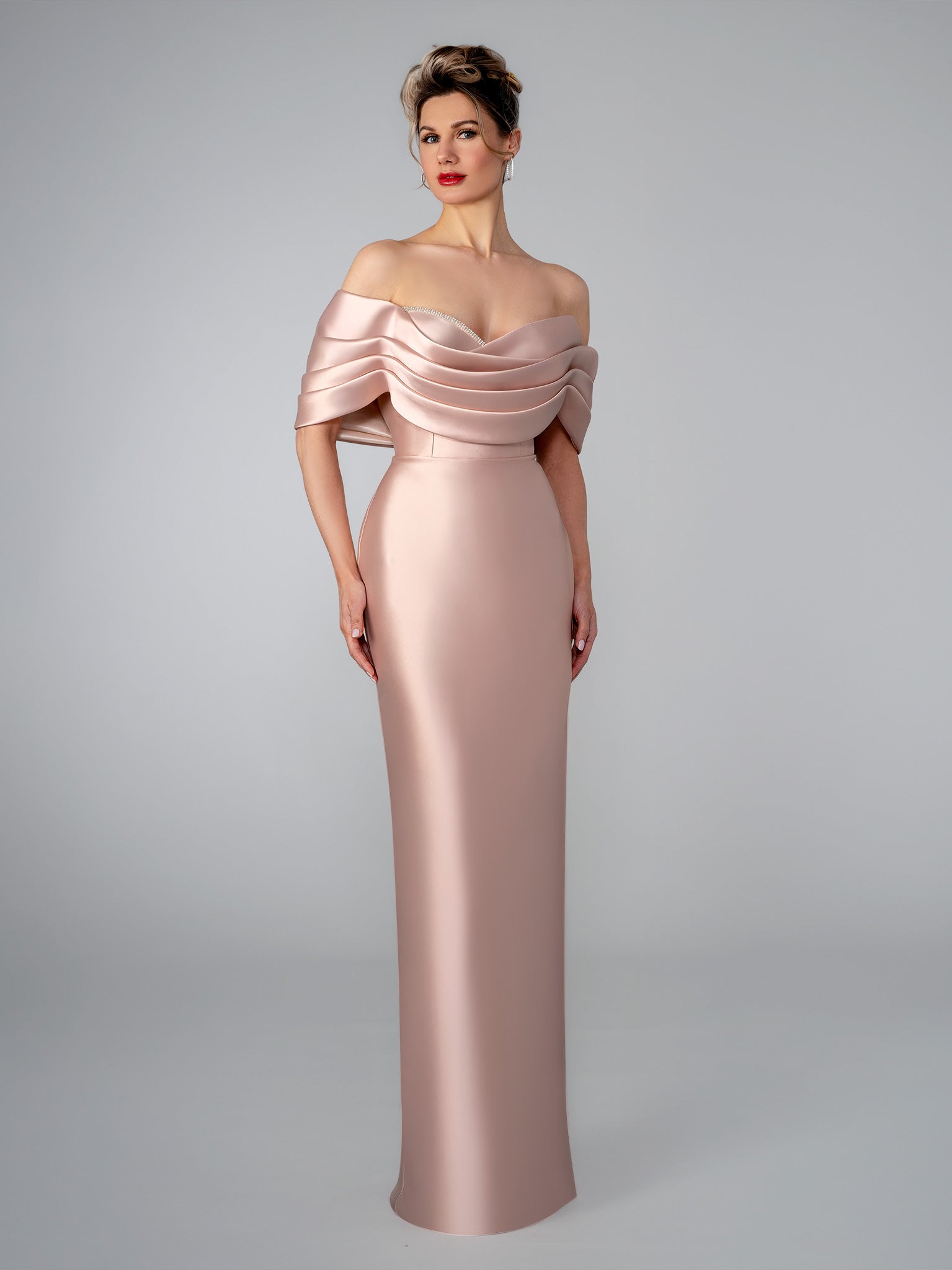 Formal Dresses Long Evening Pleated Fitted Formal Dress Stella Couture 26312 Rose