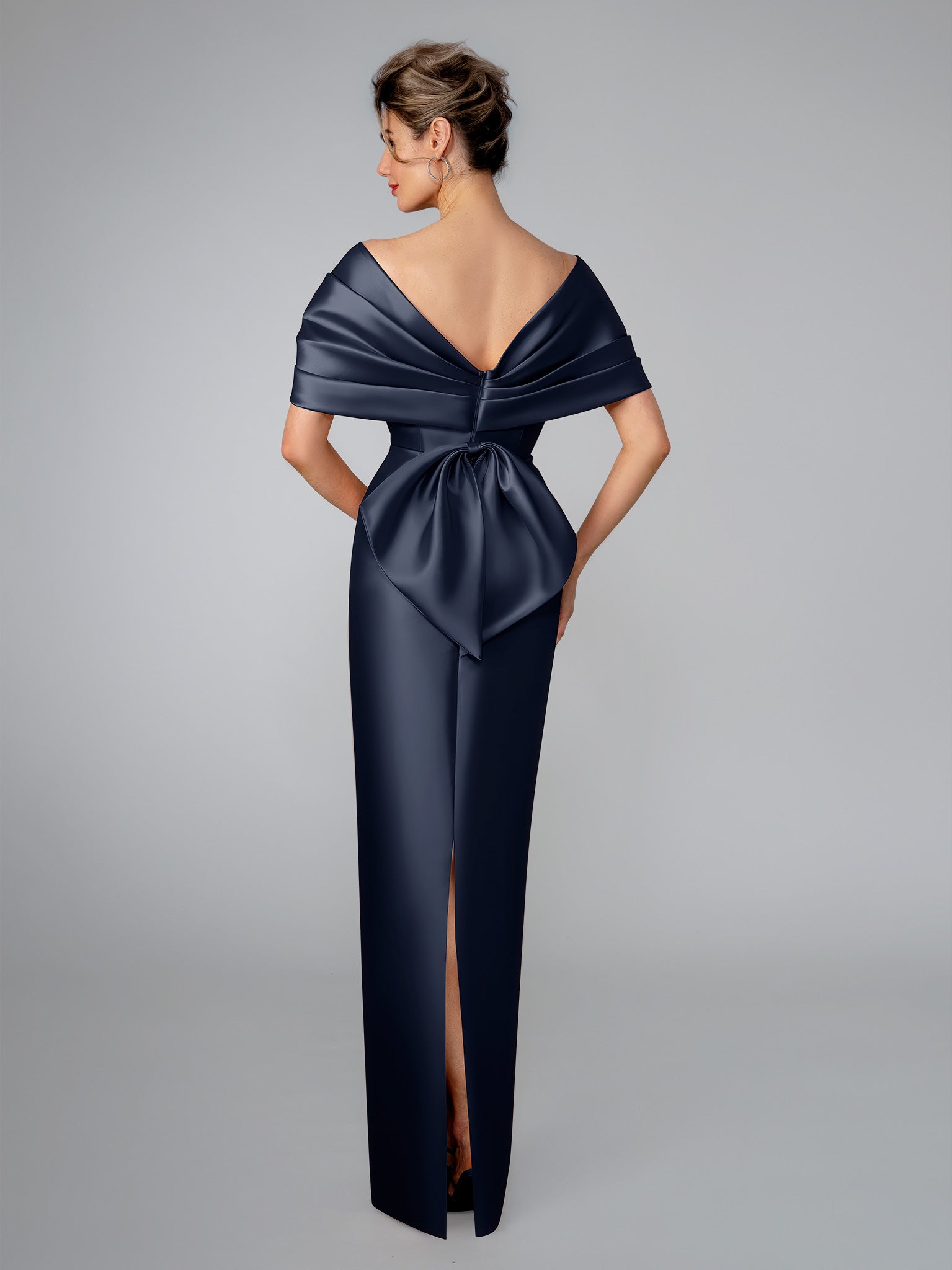 Formal Dresses Long Evening Pleated Fitted Formal Dress Stella Couture 26312 Navy