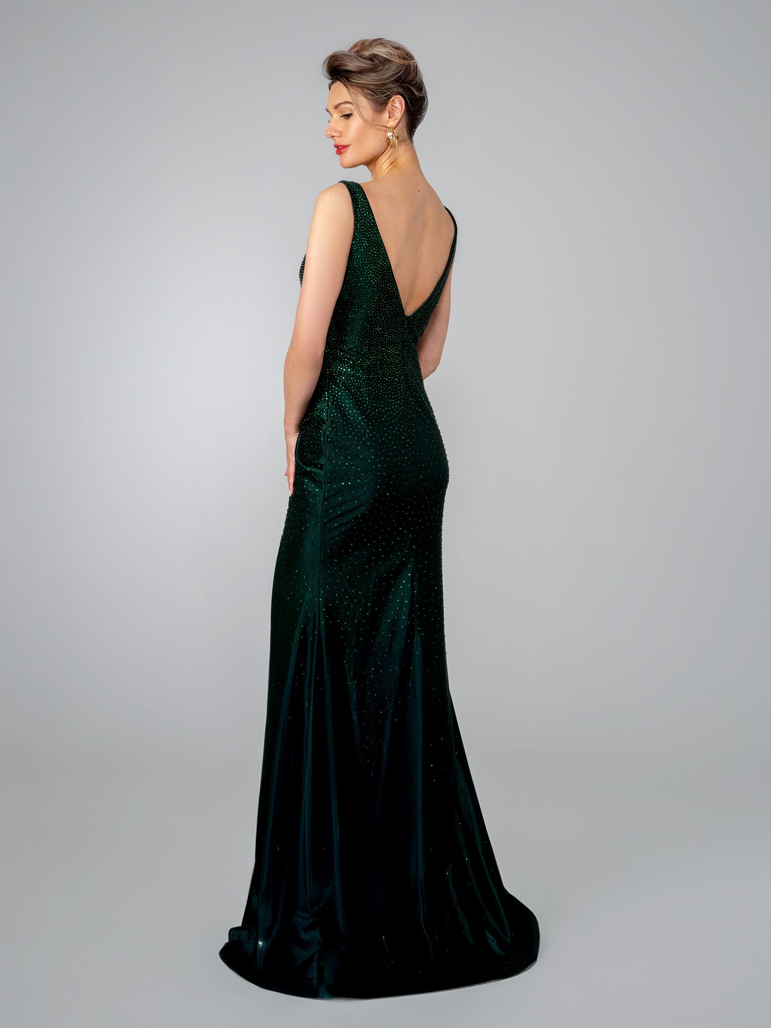 Prom Dresses Long Slit Fitted Beaded Formal Prom Dress Stella Couture 26311 Emerald