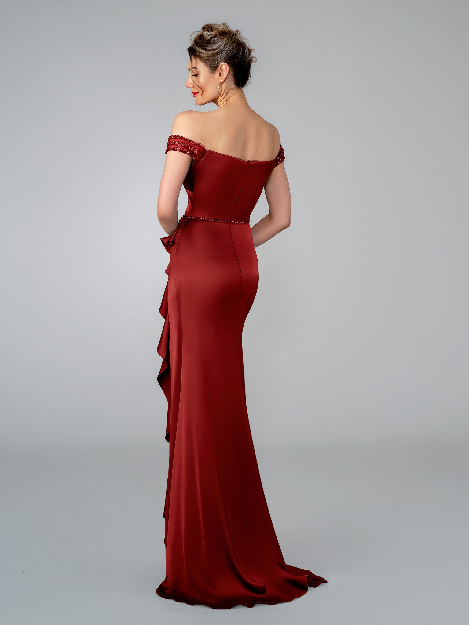 Formal Dresses Long Prom Ruffle Formal Dress Stella Couture 26309 Wine