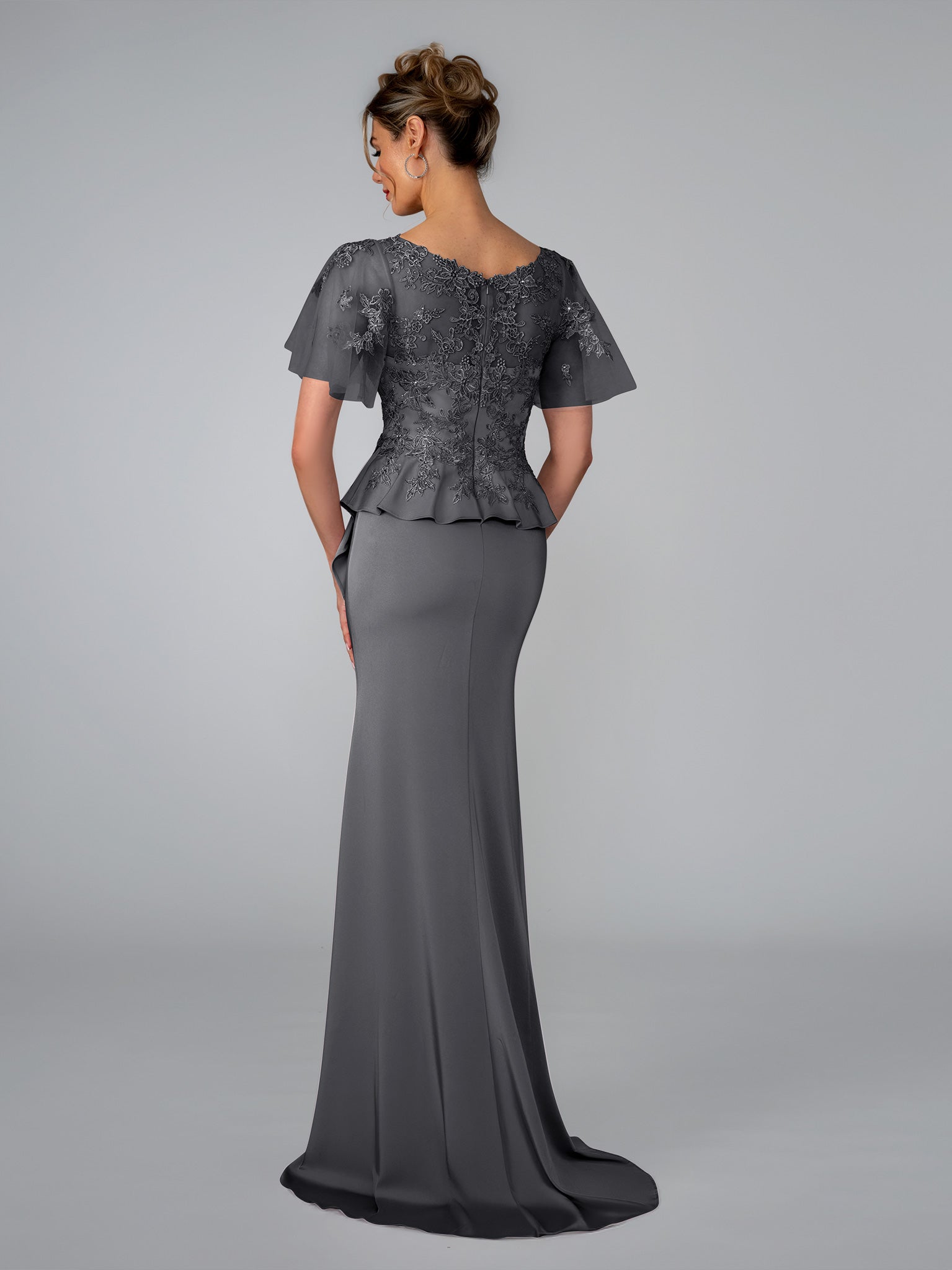 Mother of the Bride Dresses Fitted Long Lace Mother of the Bride Dress Stella Couture 26304 Charcoal