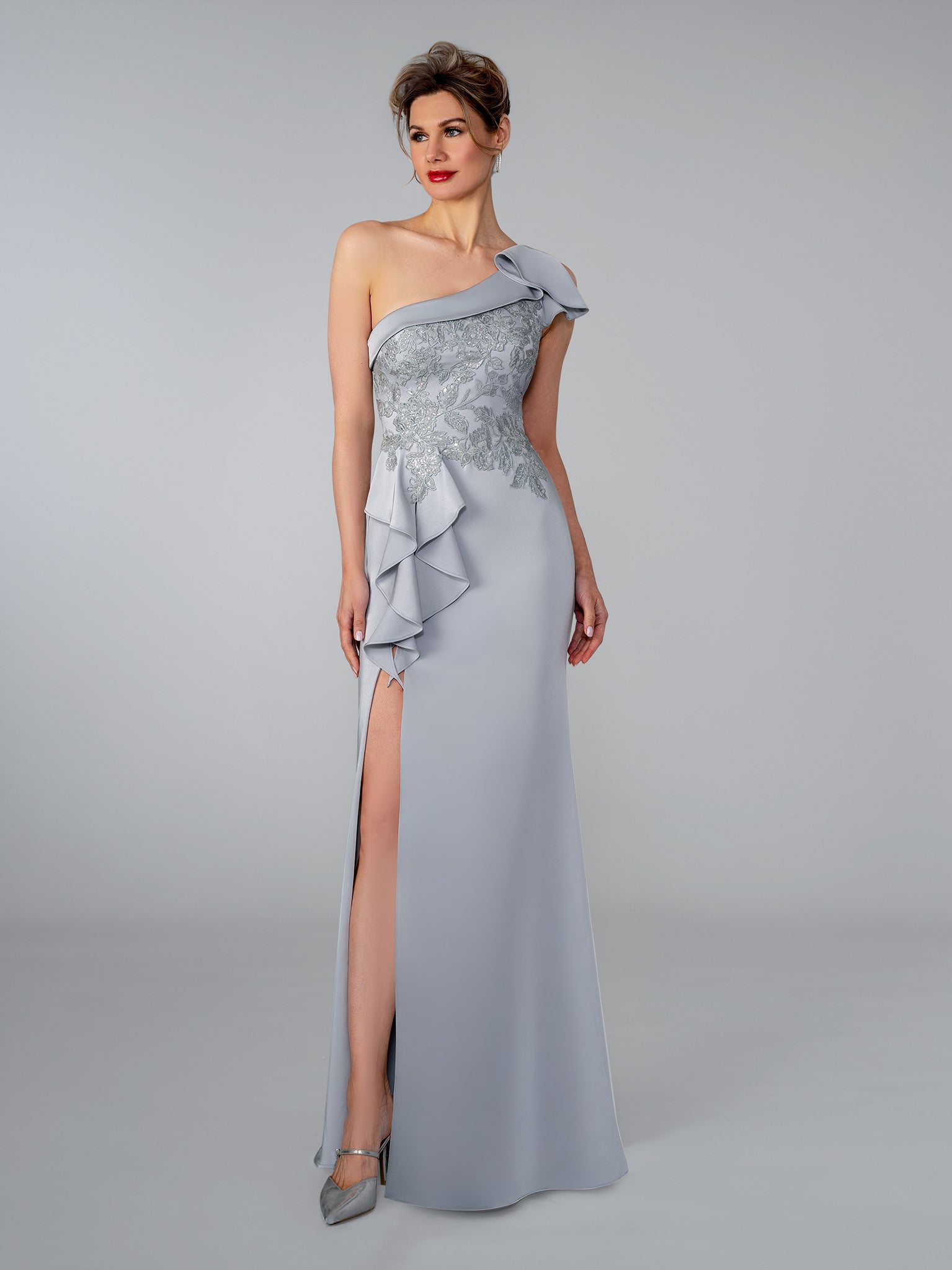 Prom Dresses Long Formal Slit Prom Dress Stella Couture 26302 Silver
