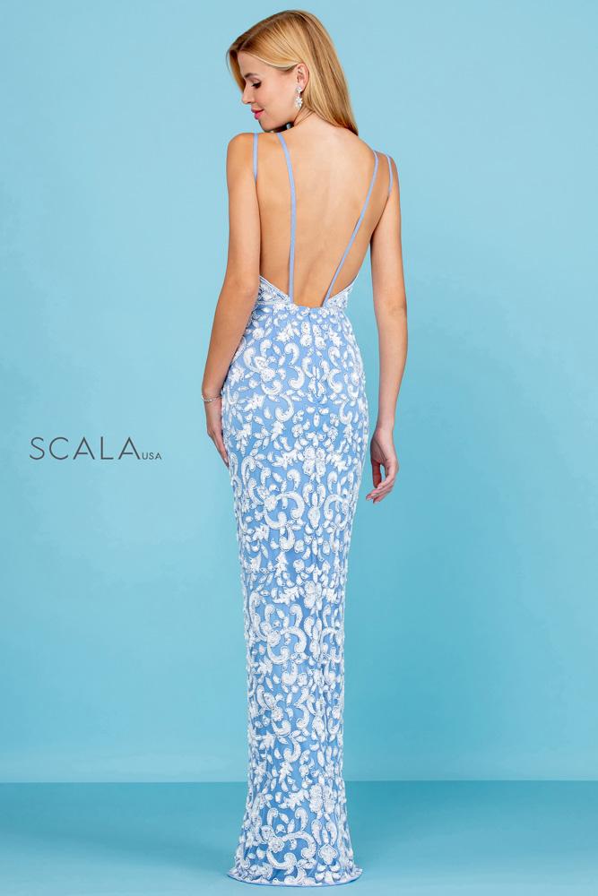 V-Neck Floor-Length Lace Formal Mermaid Scala 60261