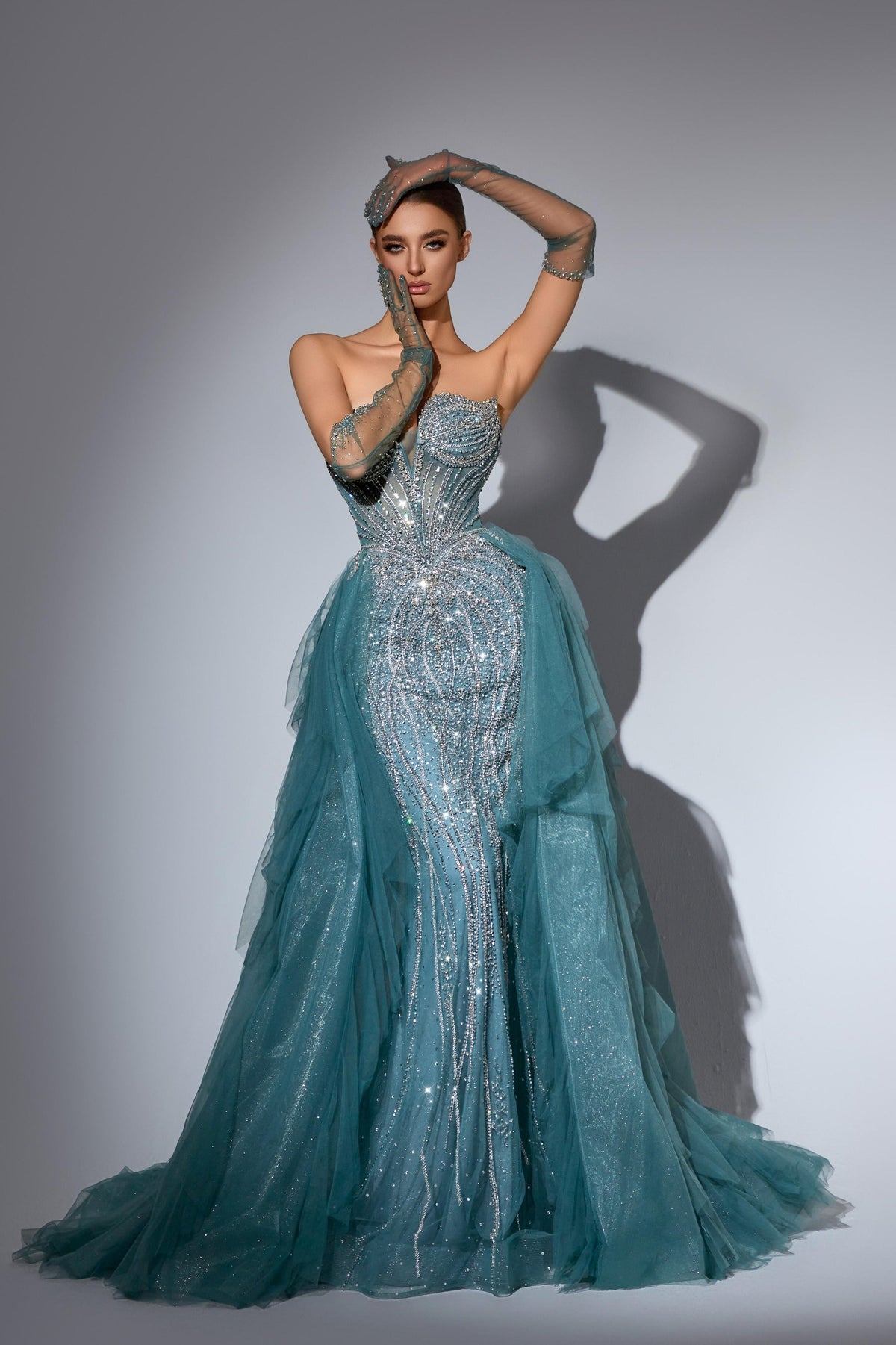 Strapless Curved Neck Floor-Length Tulle Prom Mermaid Pre Order