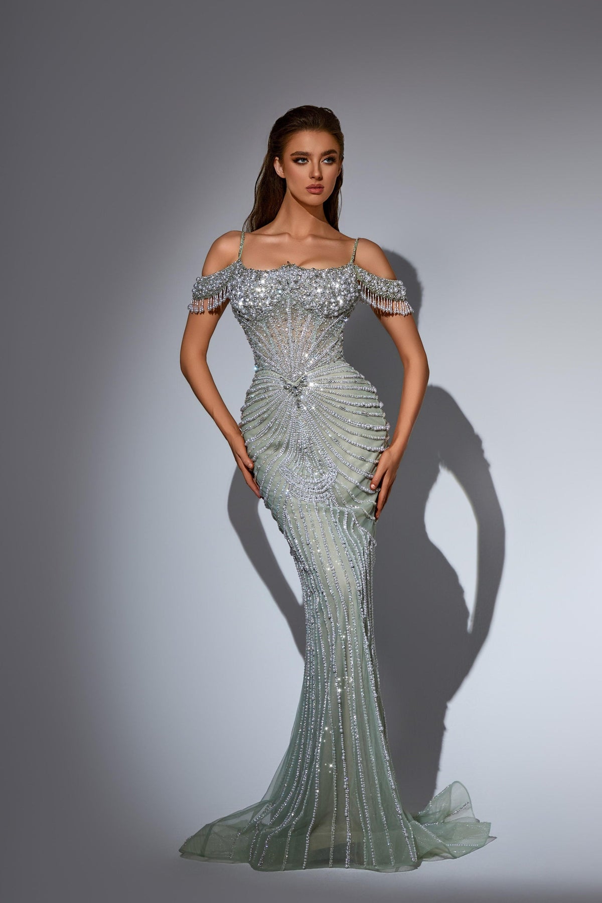 Cold-Shoulder Floor-Length Tulle Formal Mermaid Trumpet Pre Order