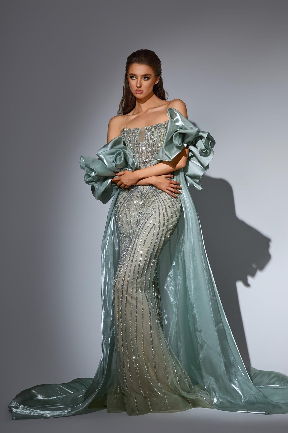 Strapless Curved Neck Floor-Length Satin Prom Mermaid Pre Order