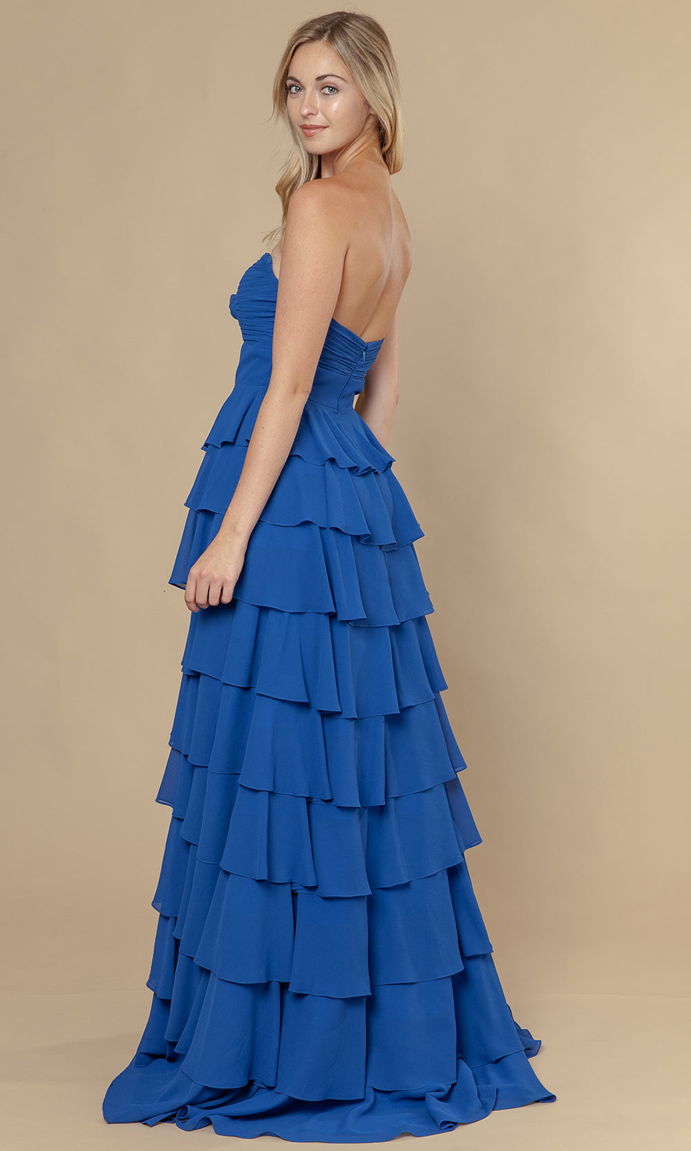 Royal Sweetheart Floor-Length Chiffon Prom Dress with Tiered Ruffles and Rosette Poly USA 25012