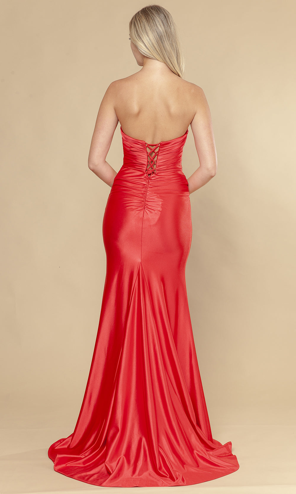 Red Sweetheart Floor-Length Poly Span Satin Evening Gown with Front Cutouts Poly USA 25050