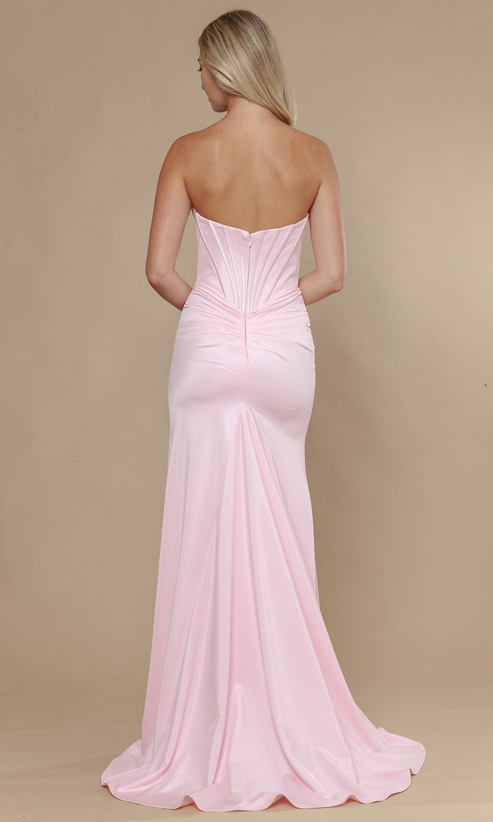 Pink Sweetheart Floor-Length Poly Span Satin Evening Gown with Embroidered Corset Bodice Poly USA 25054