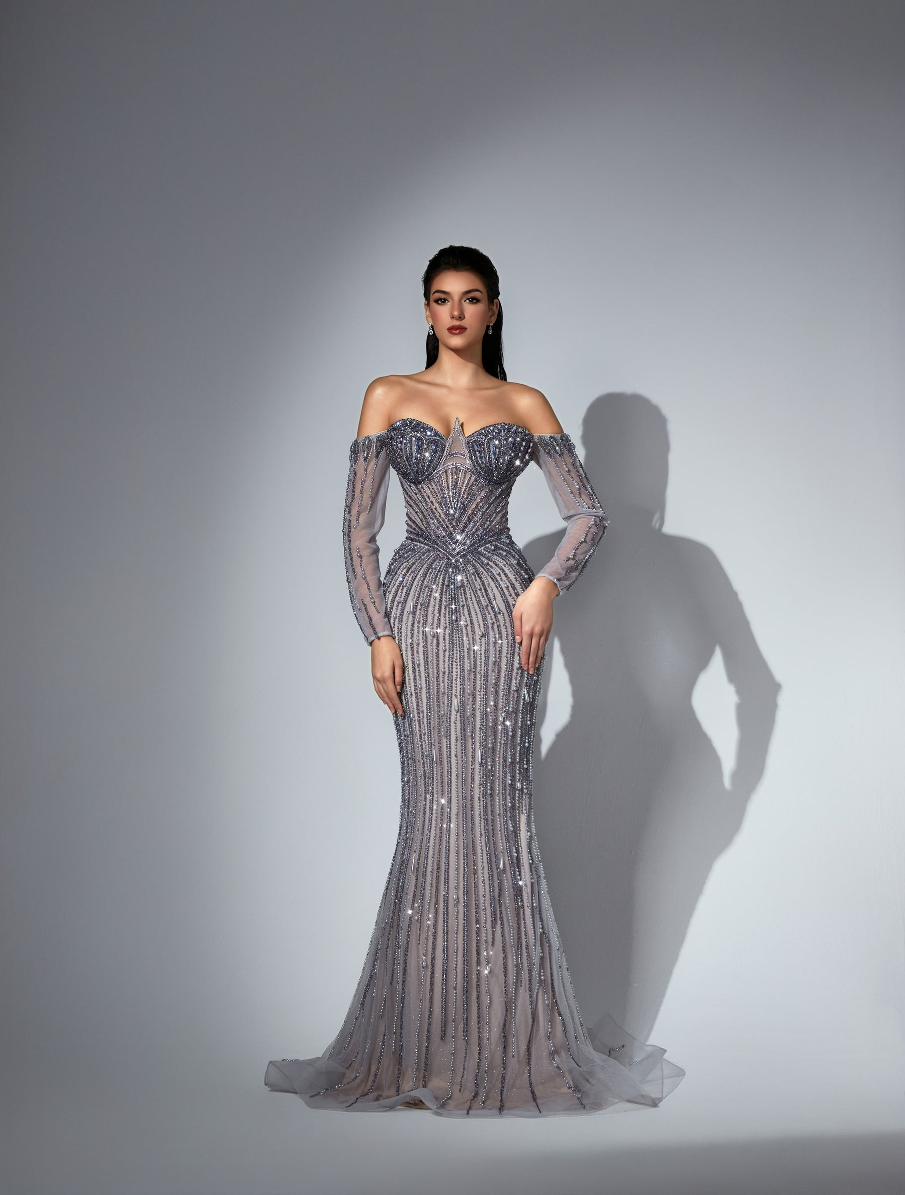 Off-the-Shoulder Floor-Length with Train Tulle Prom Mermaid Trumpet Luscious Delia LD11539 Pre Order