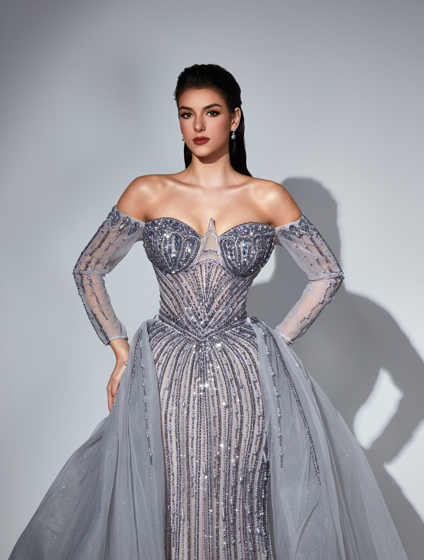 Off-the-Shoulder Floor-Length with Train Tulle Prom Mermaid Trumpet Luscious Delia LD11539 Pre Order