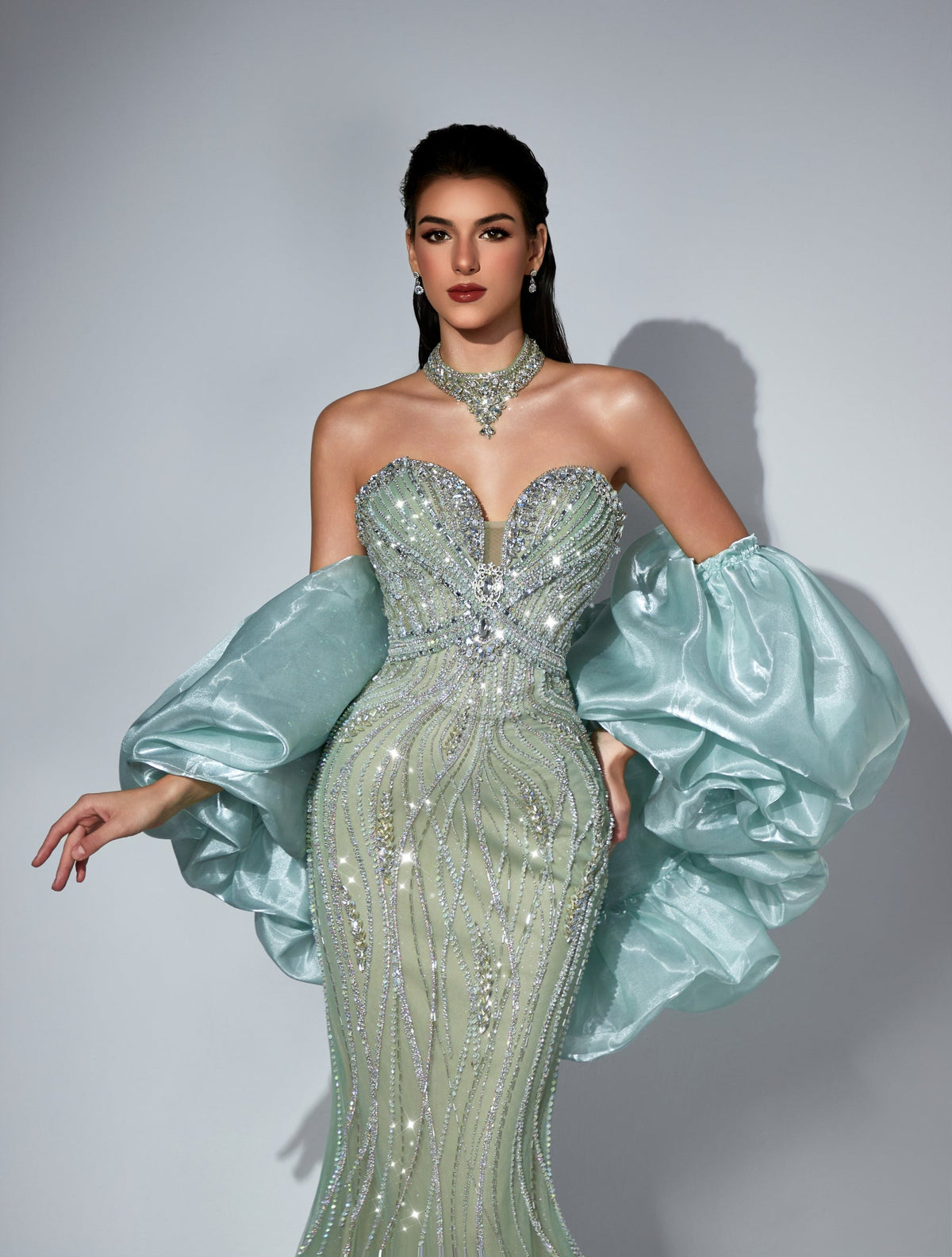 Strapless Curved Neck Floor-Length Tulle Prom Mermaid Trumpet Pre Order