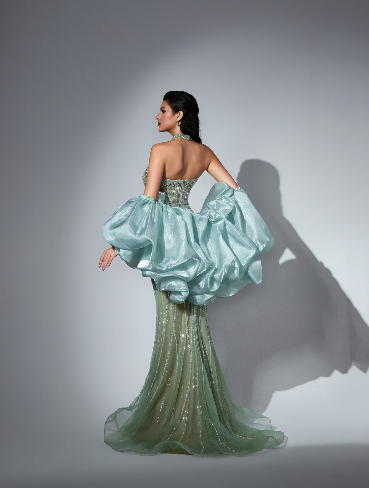 Strapless Curved Neck Floor-Length Tulle Prom Mermaid Trumpet Pre Order