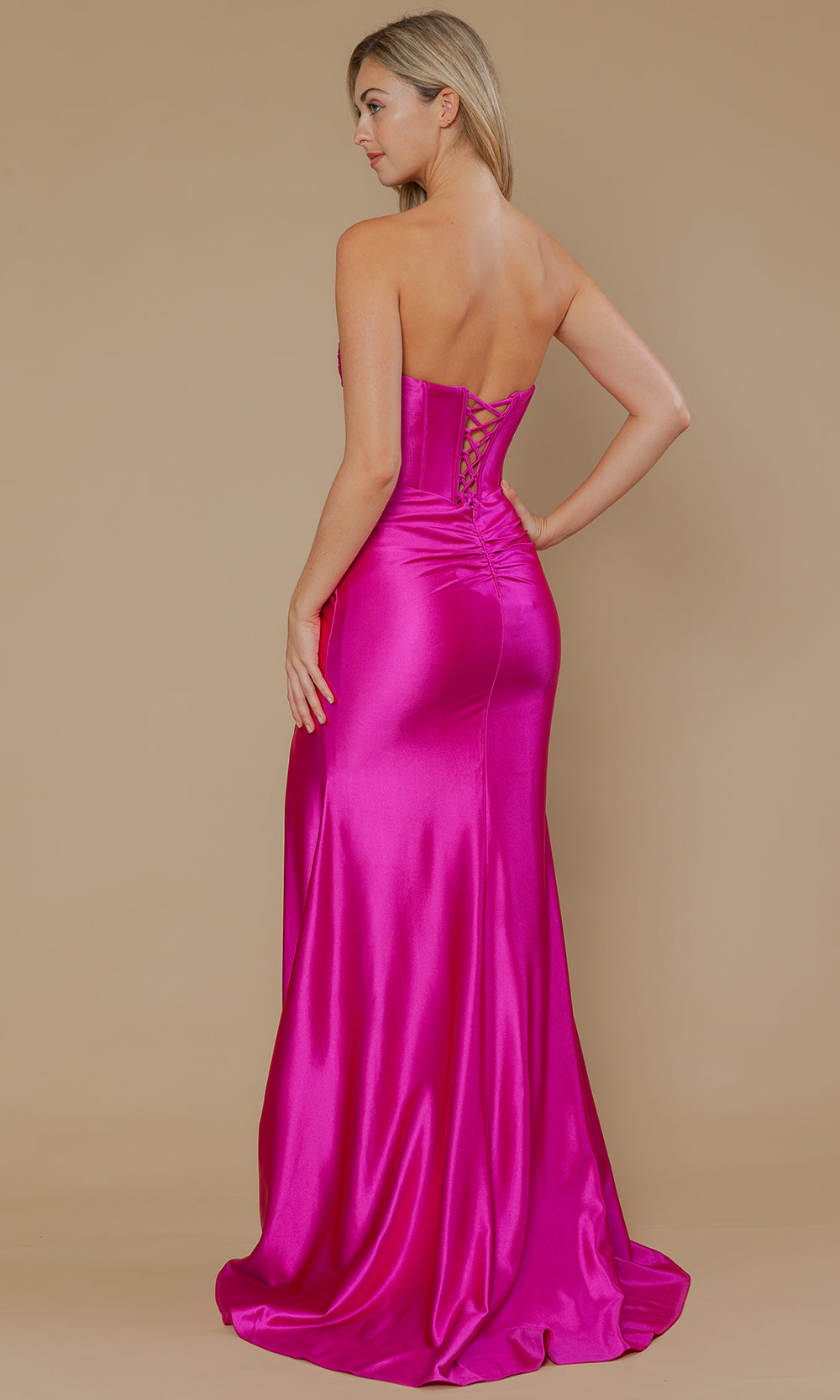 Magenta Sweetheart Floor-Length Poly Span Satin Formal Gown with Corset Bodice Poly USA 25124