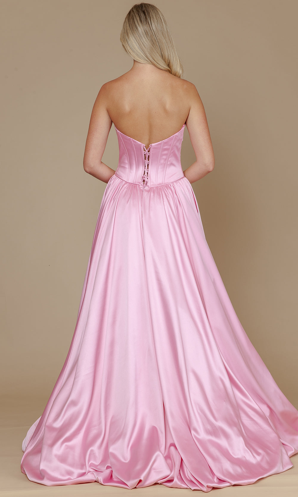 Pink Sweetheart Floor-Length Satin Prom Gown with Corset Back and Pockets Poly USA 25136