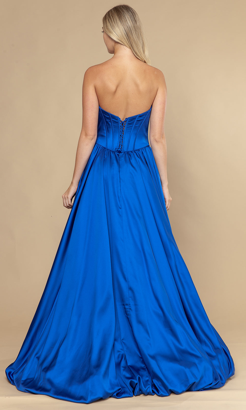 Royal Sweetheart Floor-Length Satin Prom Gown with Corset Back and Pockets Poly USA 25136