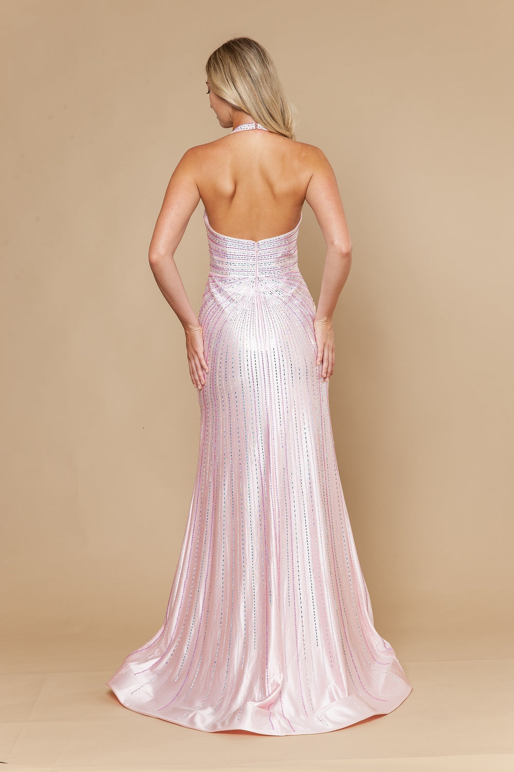 Halter Floor-Length Satin Prom Sheath/Column Poly USA 25148