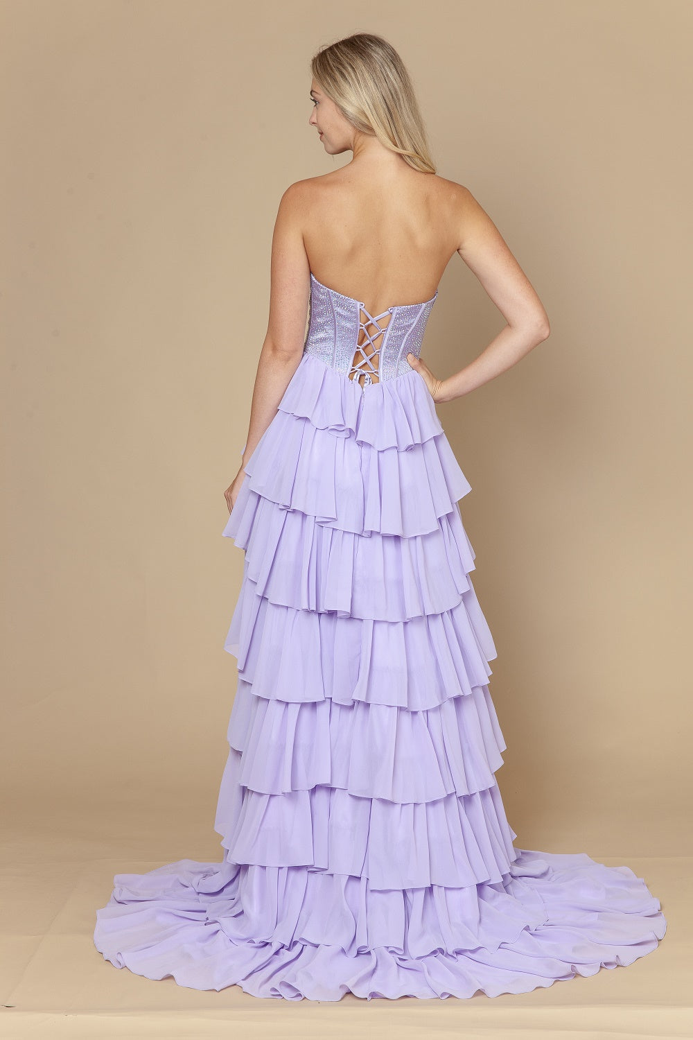 Strapless Straight Neck Floor-Length with Train Chiffon Prom A-Line Poly USA 25168