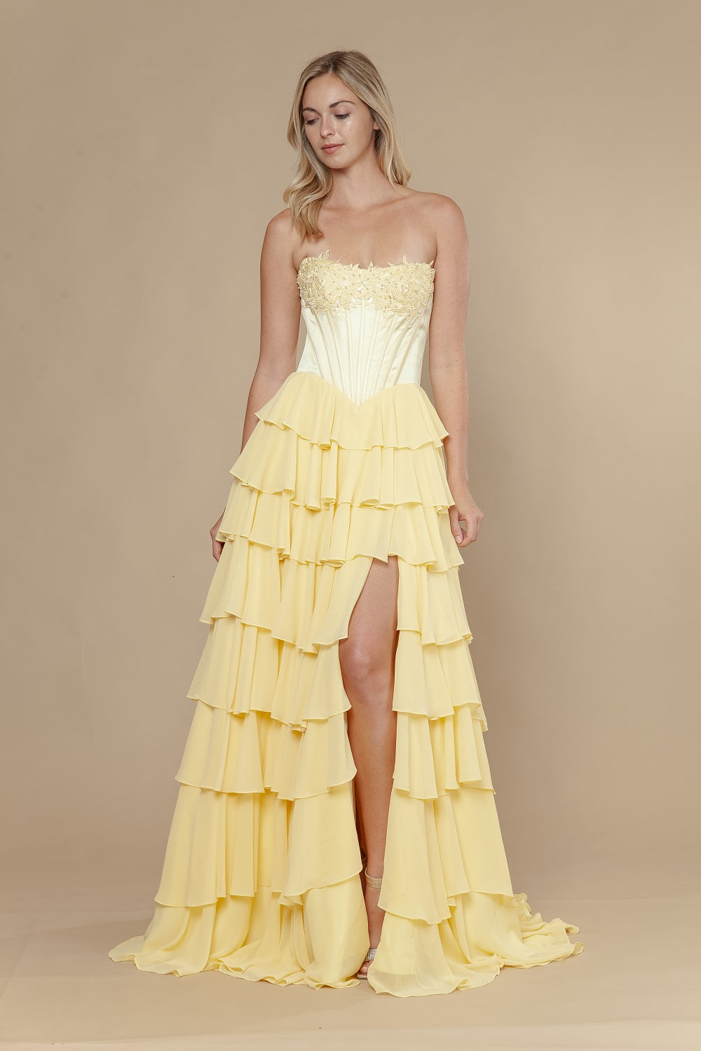Strapless Straight Neck Floor-Length with Train Chiffon Prom A-Line Poly USA 25176