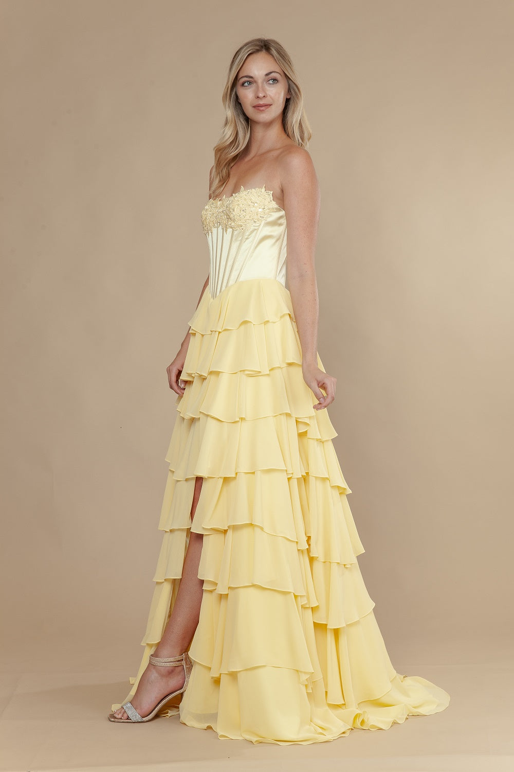 Strapless Straight Neck Floor-Length with Train Chiffon Prom A-Line Poly USA 25176